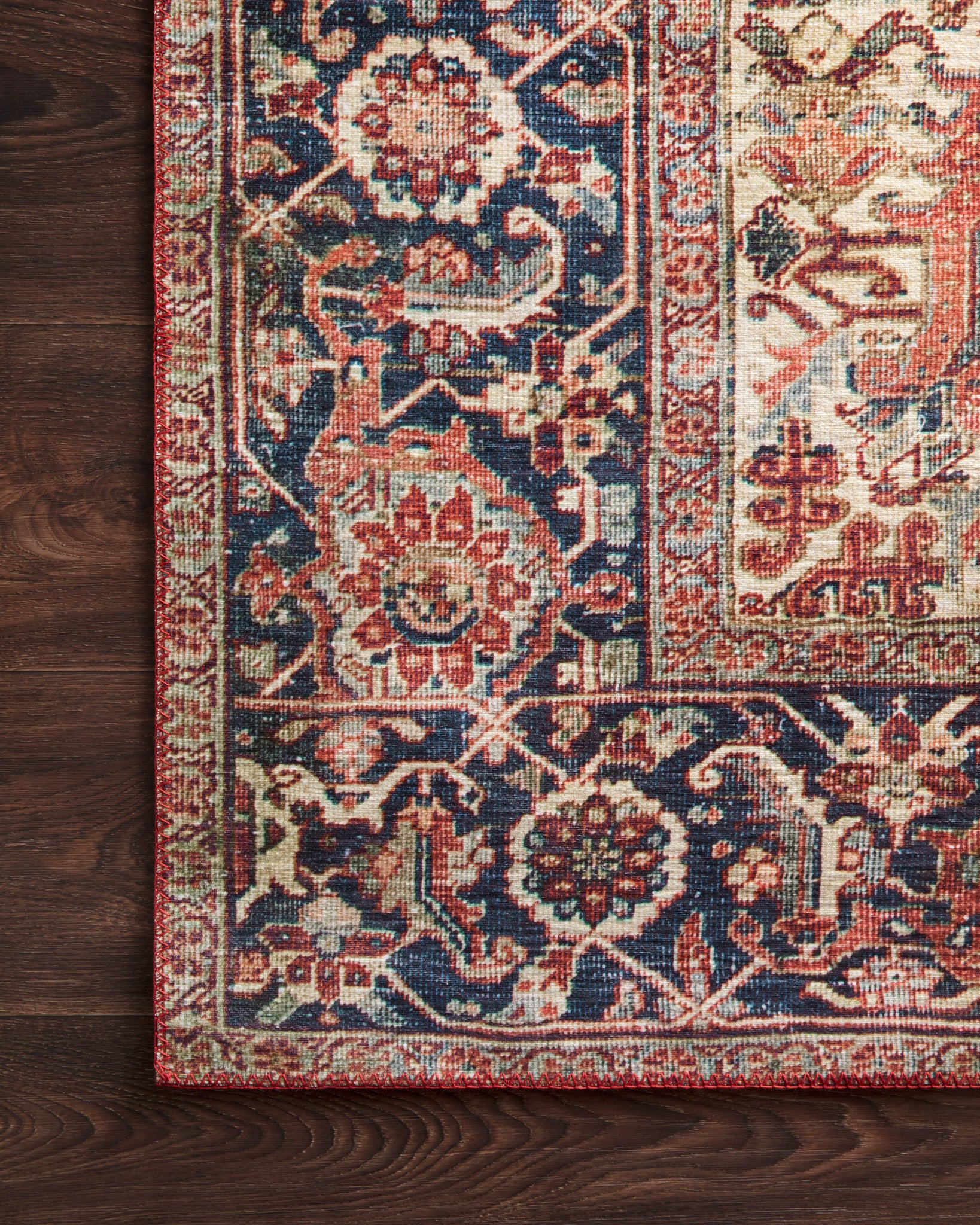 lifestyle view of Layla Red / Navy luxury Rug
