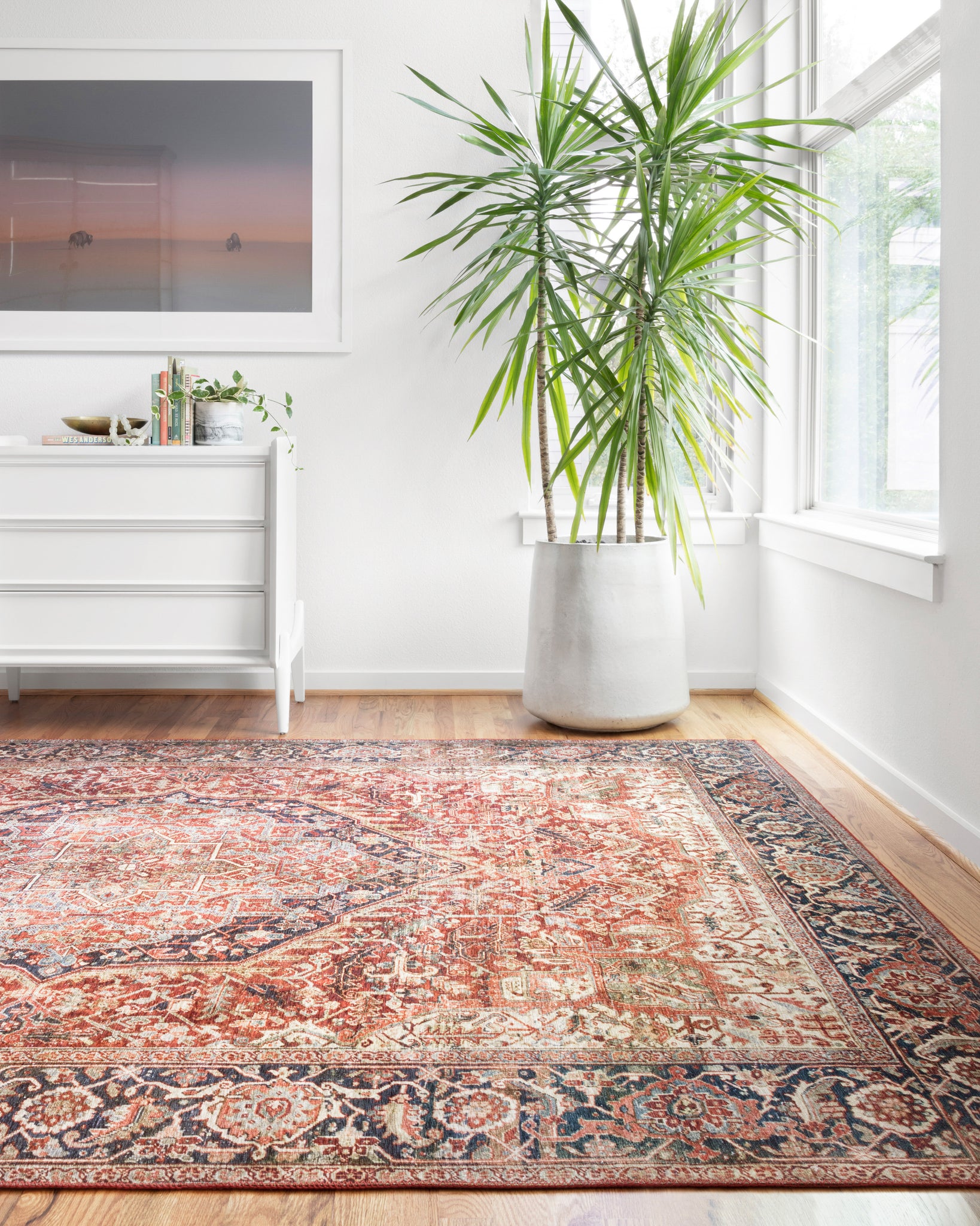 angle view of Layla Red / Navy luxury Rug