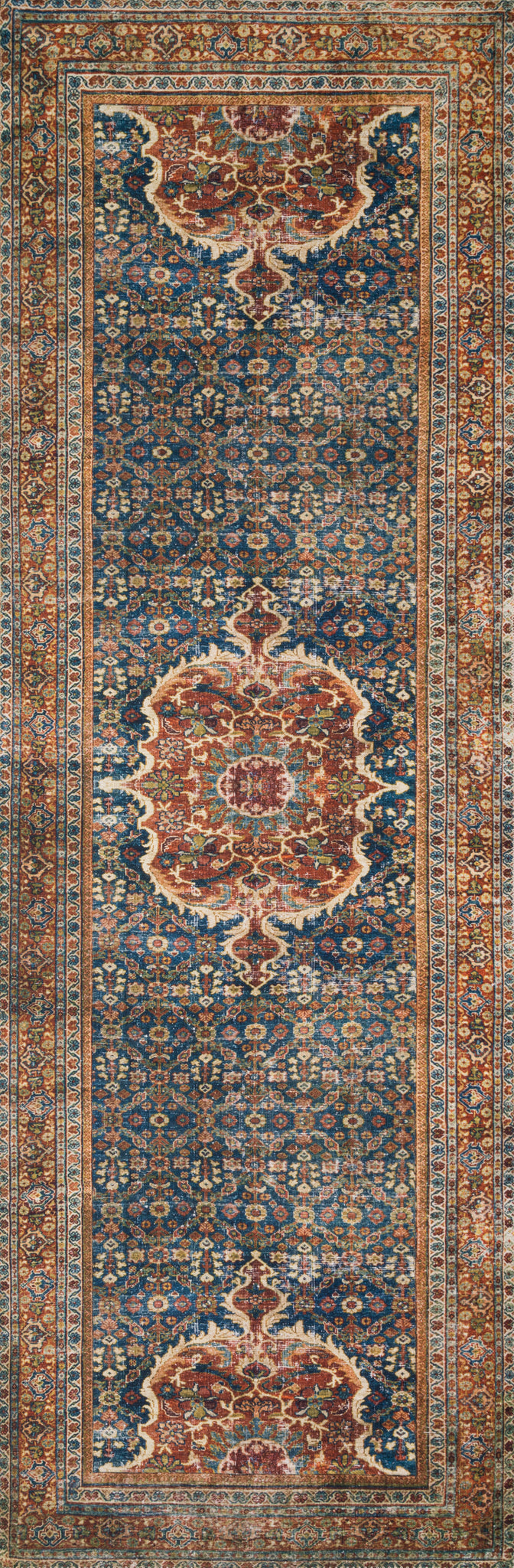 detail view of Layla Cobalt Blue / Spice luxury Rug