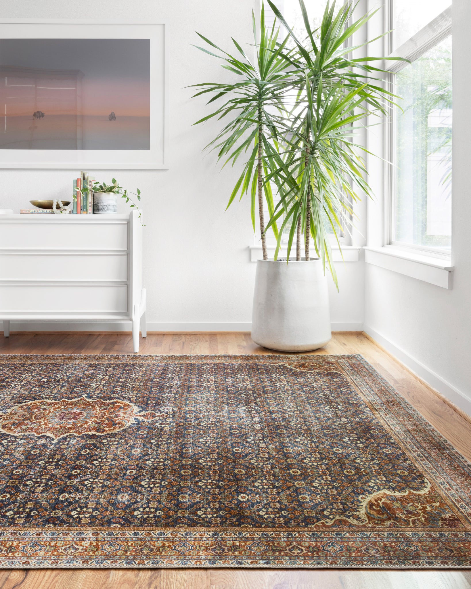 angle view of Layla Cobalt Blue / Spice luxury Rug