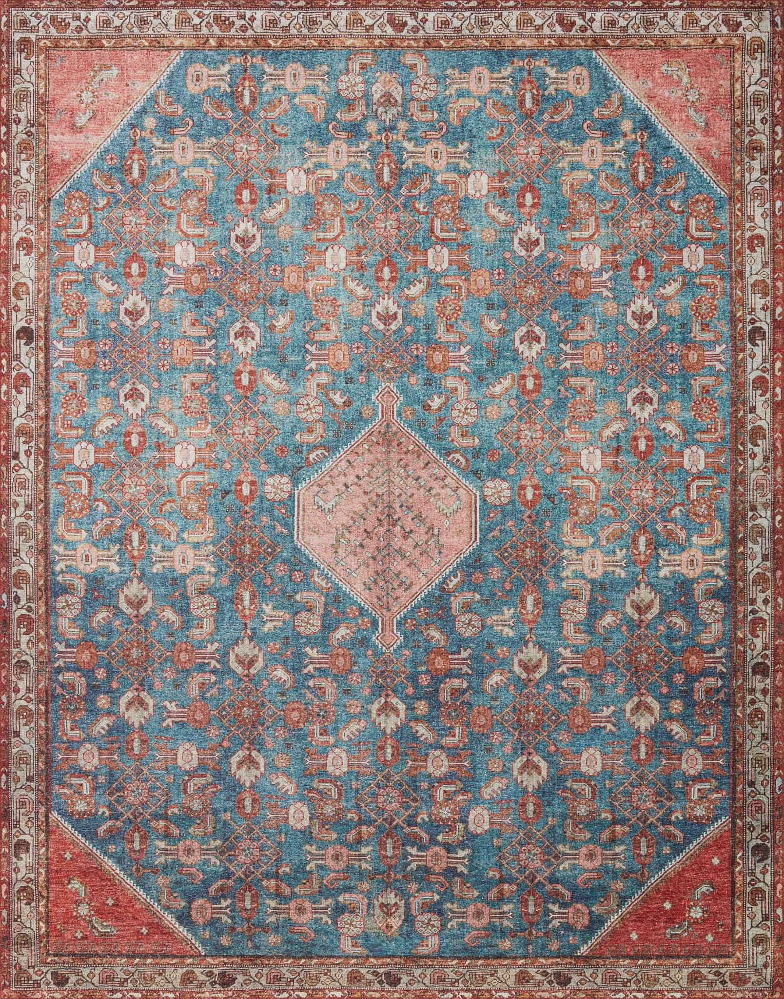 angle view of Layla Marine / Clay luxury Rug