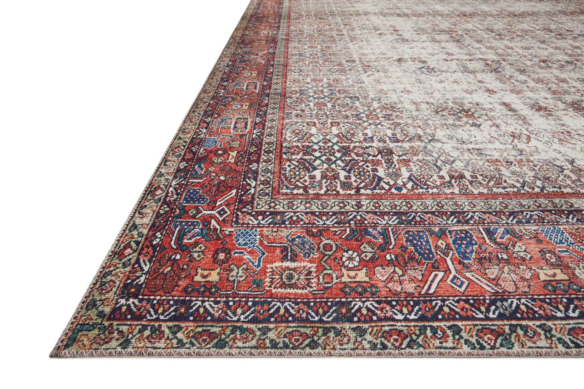 side view of Layla Ivory / Brick luxury Rug