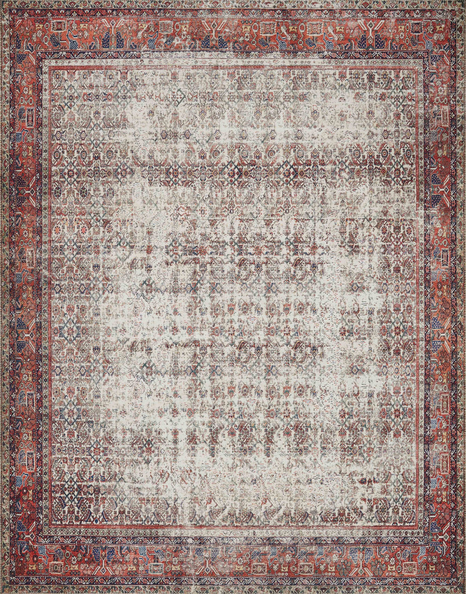 front view of Layla Ivory / Brick luxury Rug