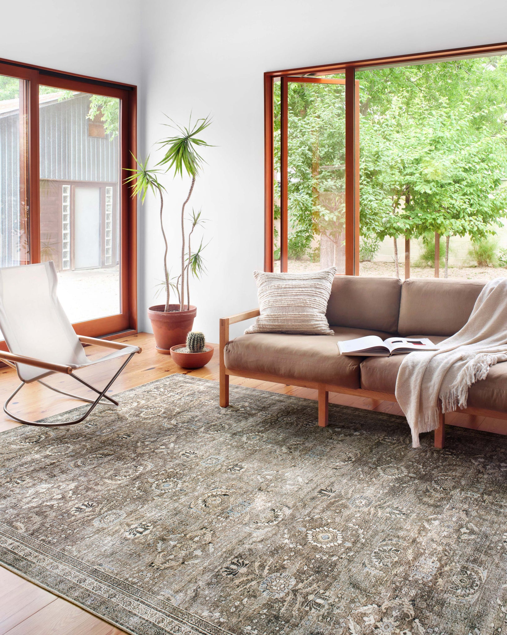 angle view of Layla Antique / Moss luxury Rug