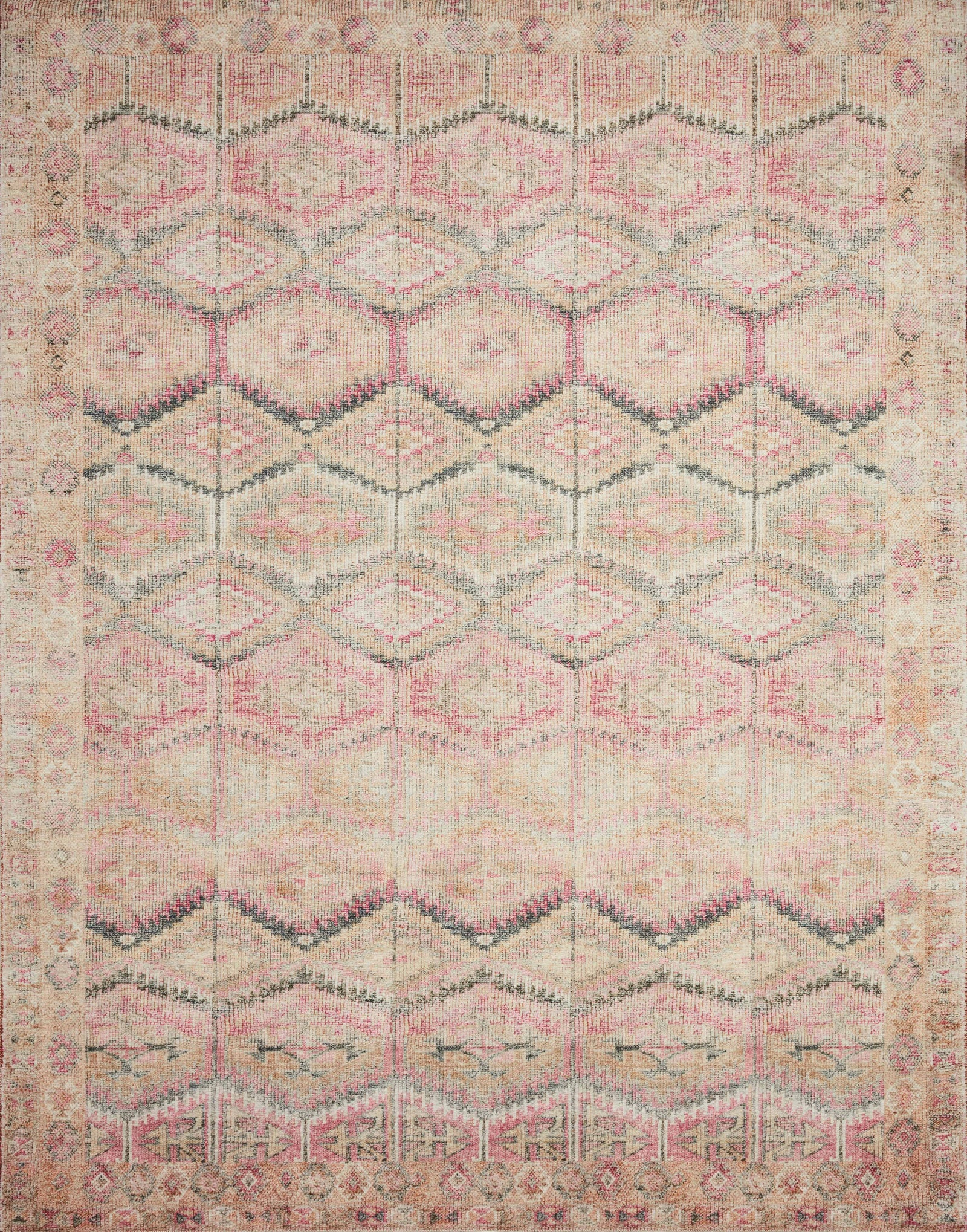 front view of Layla Pink / Lagoon luxury Rug