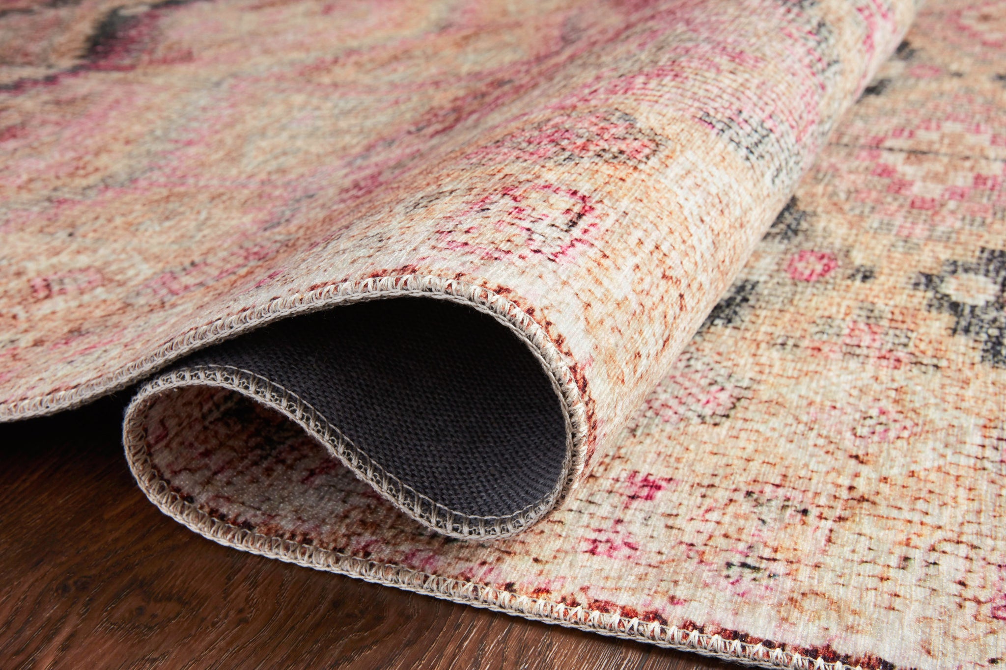 lifestyle view of Layla Pink / Lagoon luxury Rug