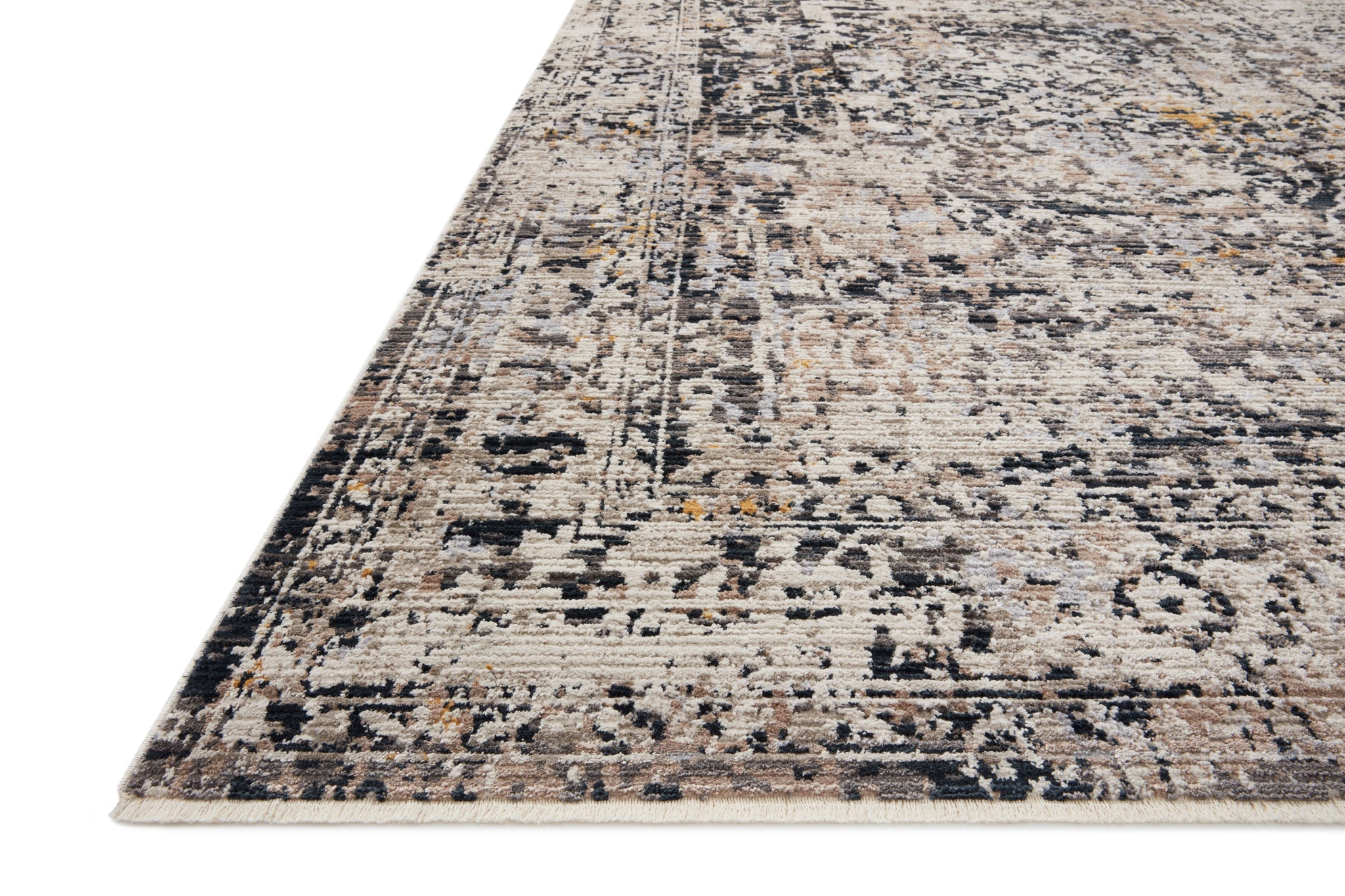 angle view of Leigh Charcoal / Taupe luxury Rug