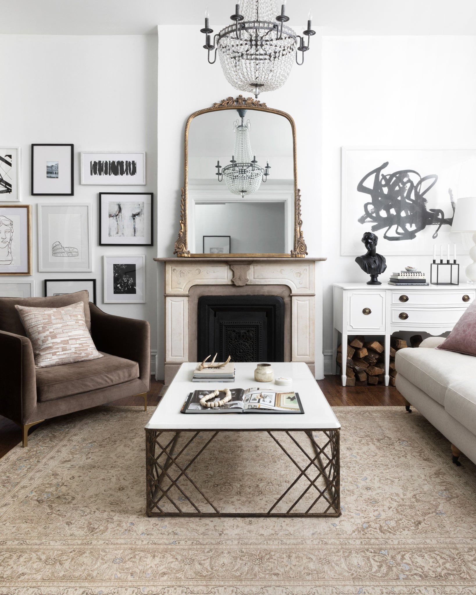 angle view of Loren Sand / Taupe luxury Rug