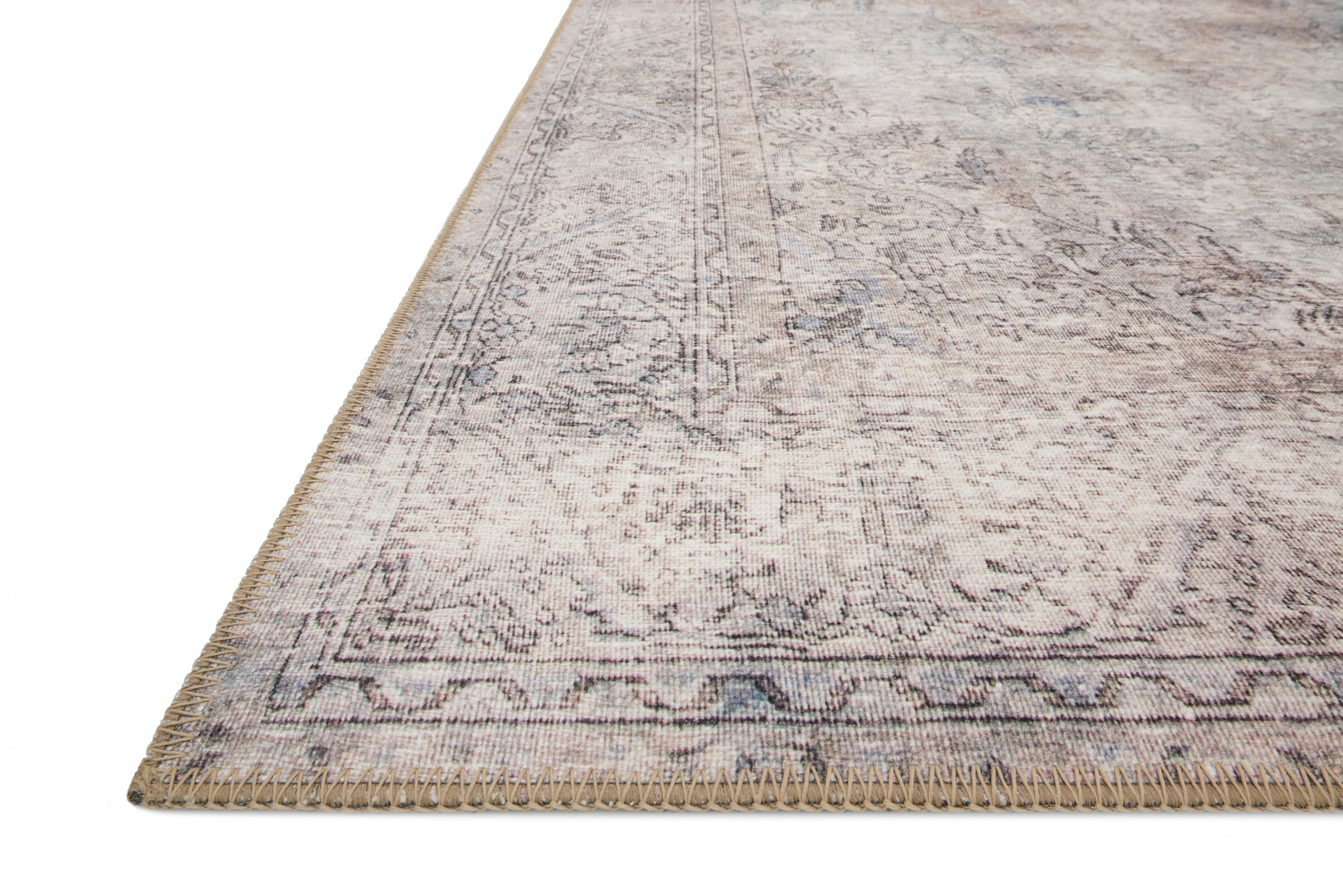 side view of Loren Silver / Slate luxury Rug