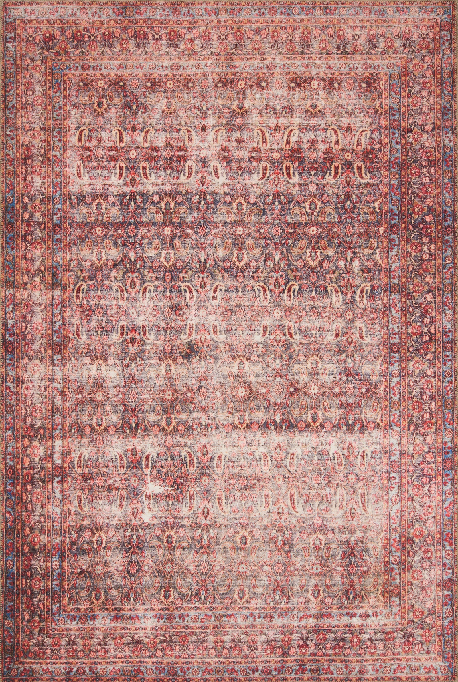 front view of Loren Eggplant / Crimson luxury Rug