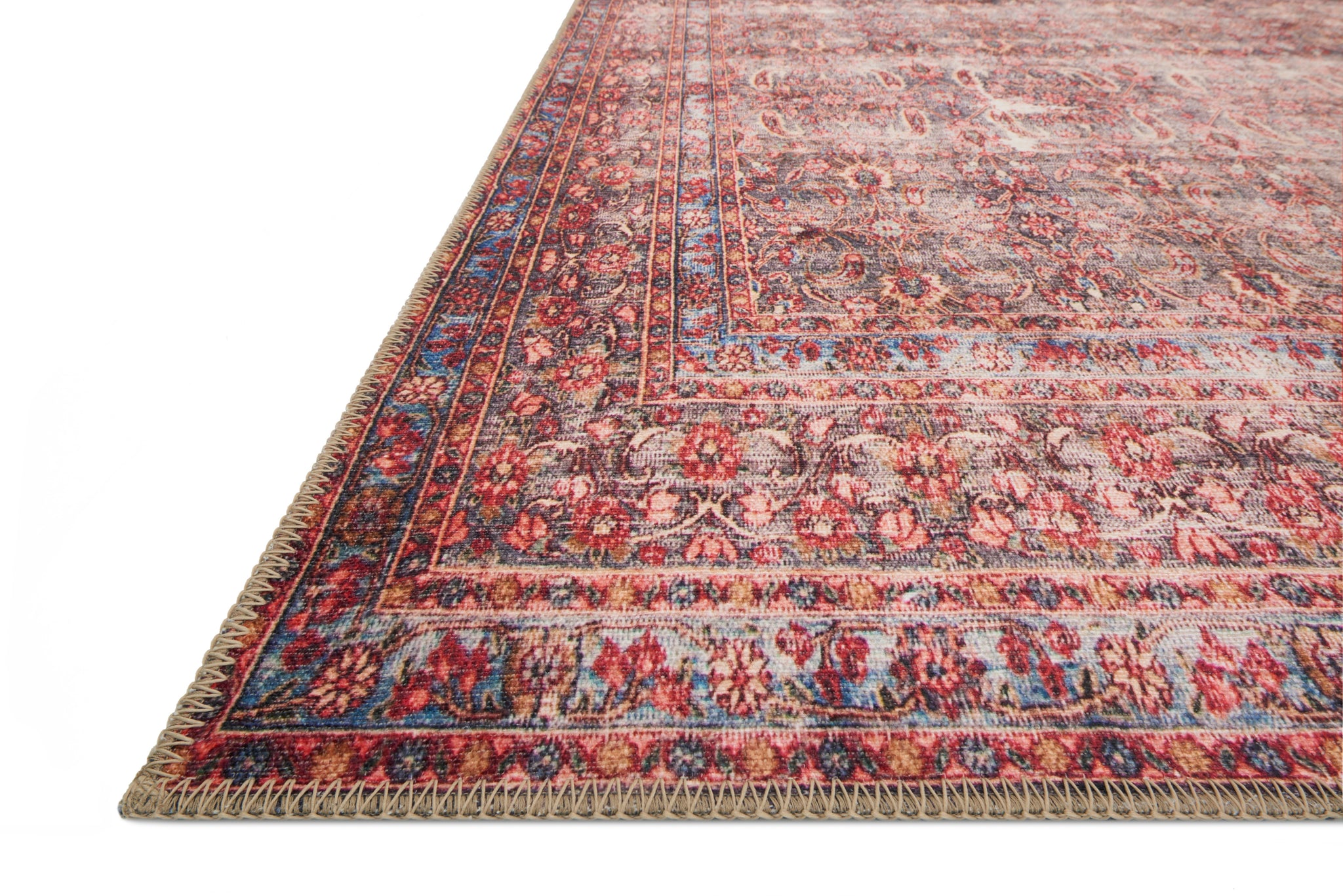 side view of Loren Eggplant / Crimson luxury Rug