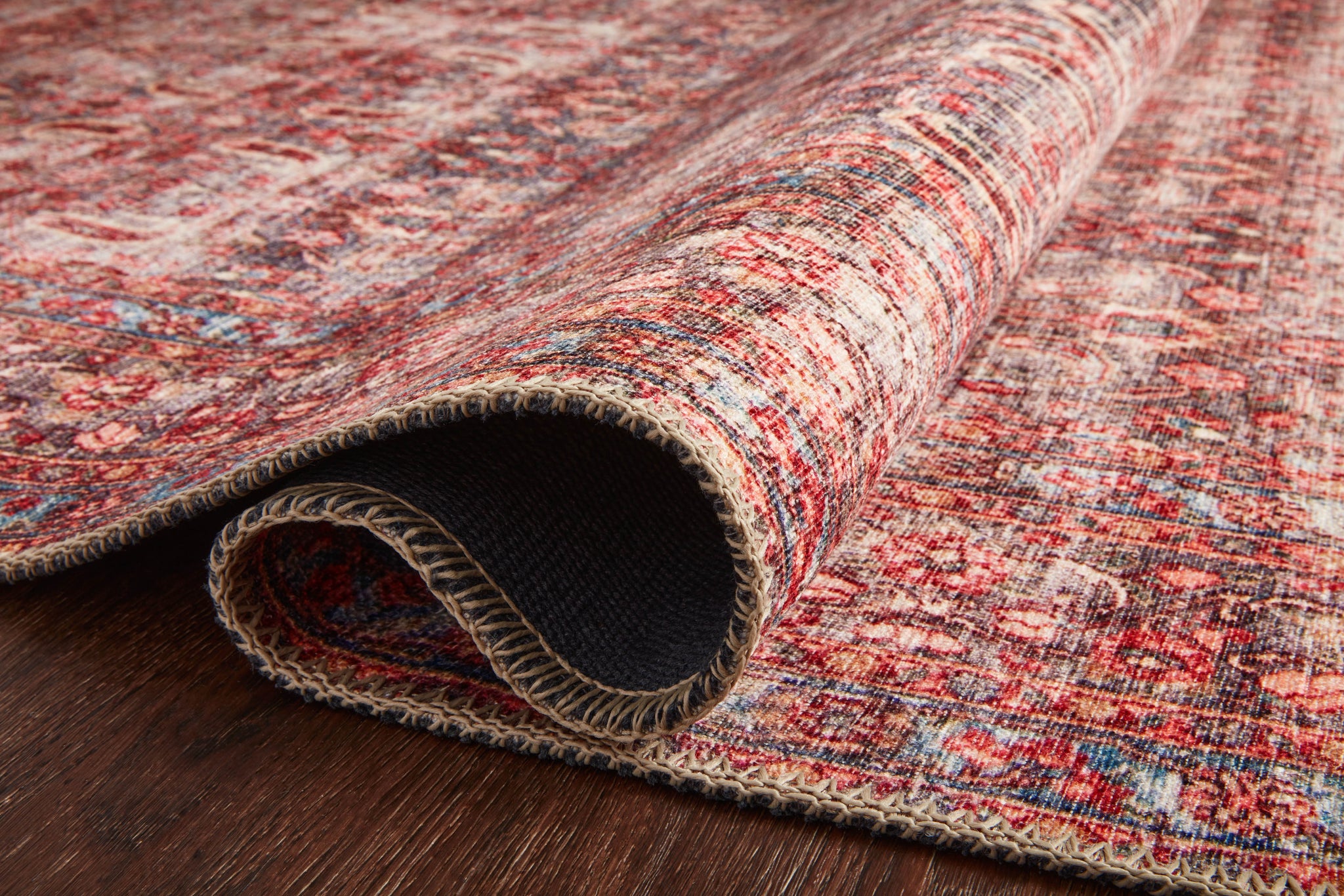 lifestyle view of Loren Eggplant / Crimson luxury Rug