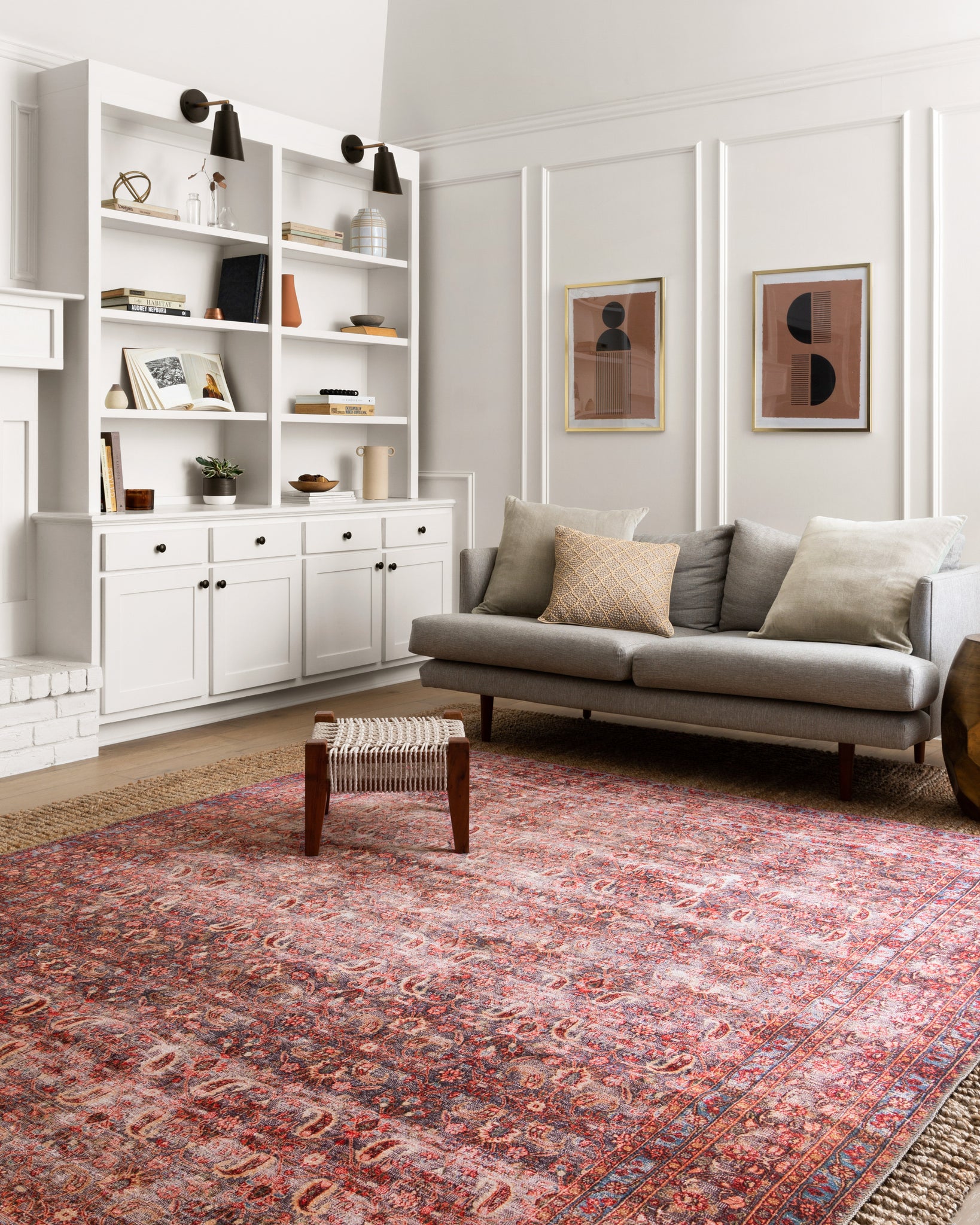 angle view of Loren Eggplant / Crimson luxury Rug