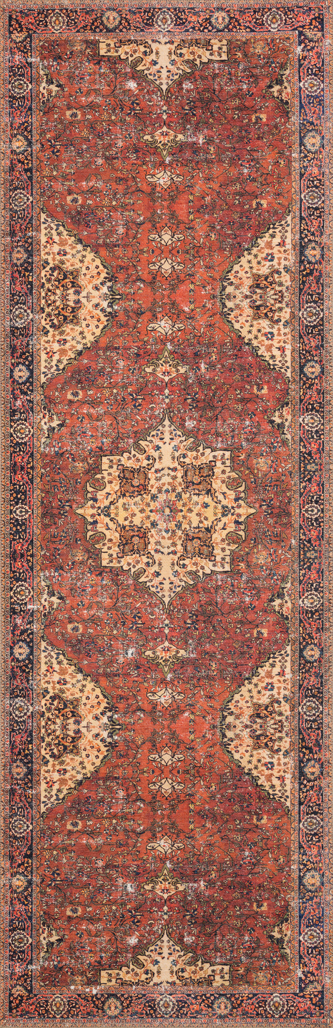 detail view of Loren Red / Navy luxury Rug