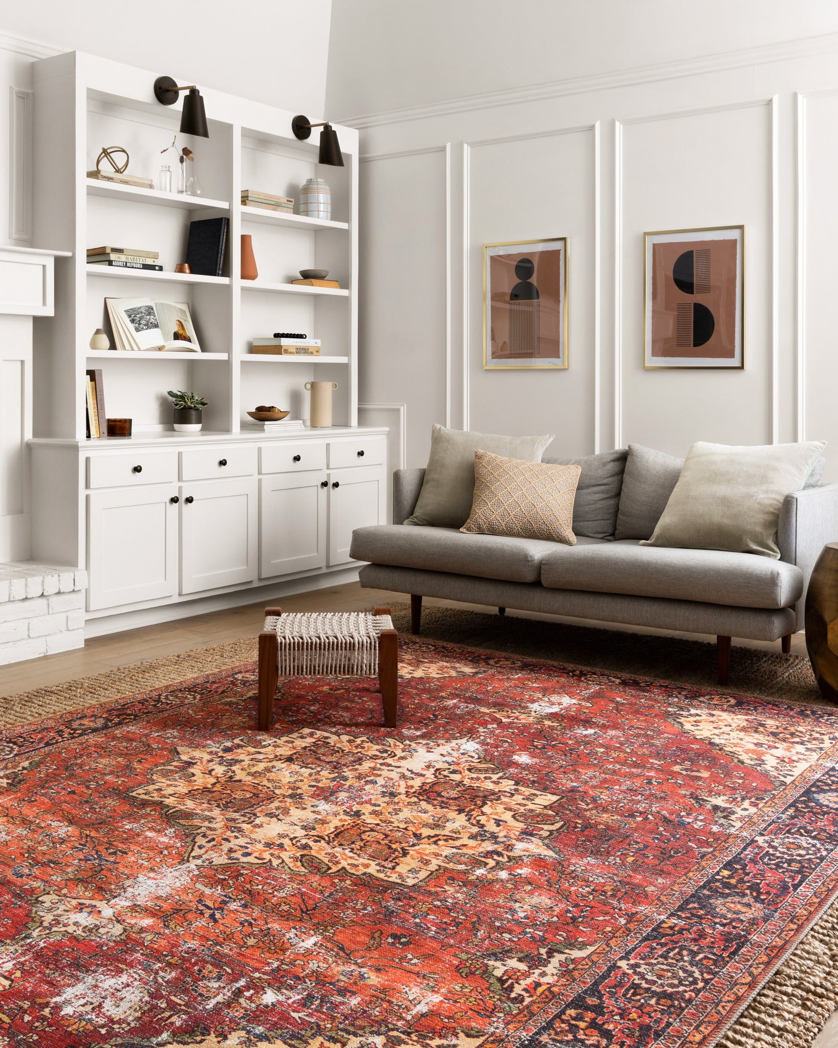 angle view of Loren Red / Navy luxury Rug