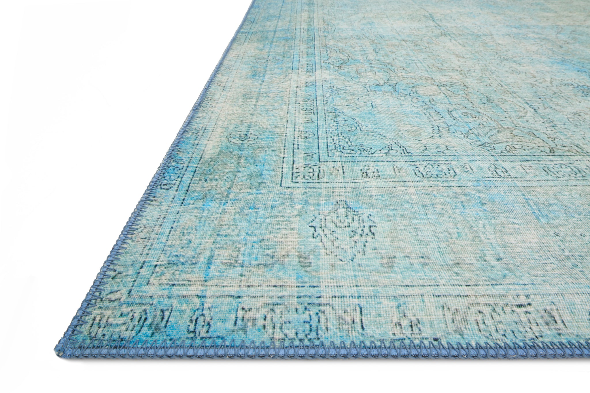 side view of Loren Aqua luxury Rug
