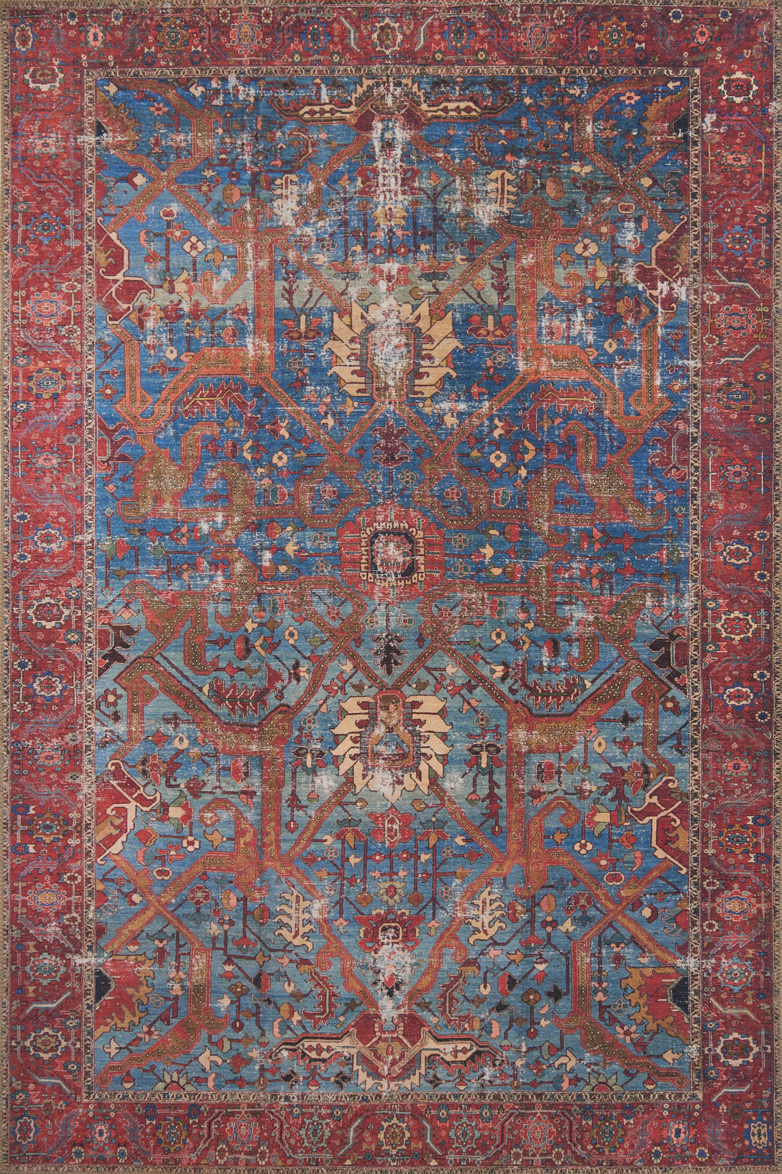 front view of Loren Blue / Red luxury Rug