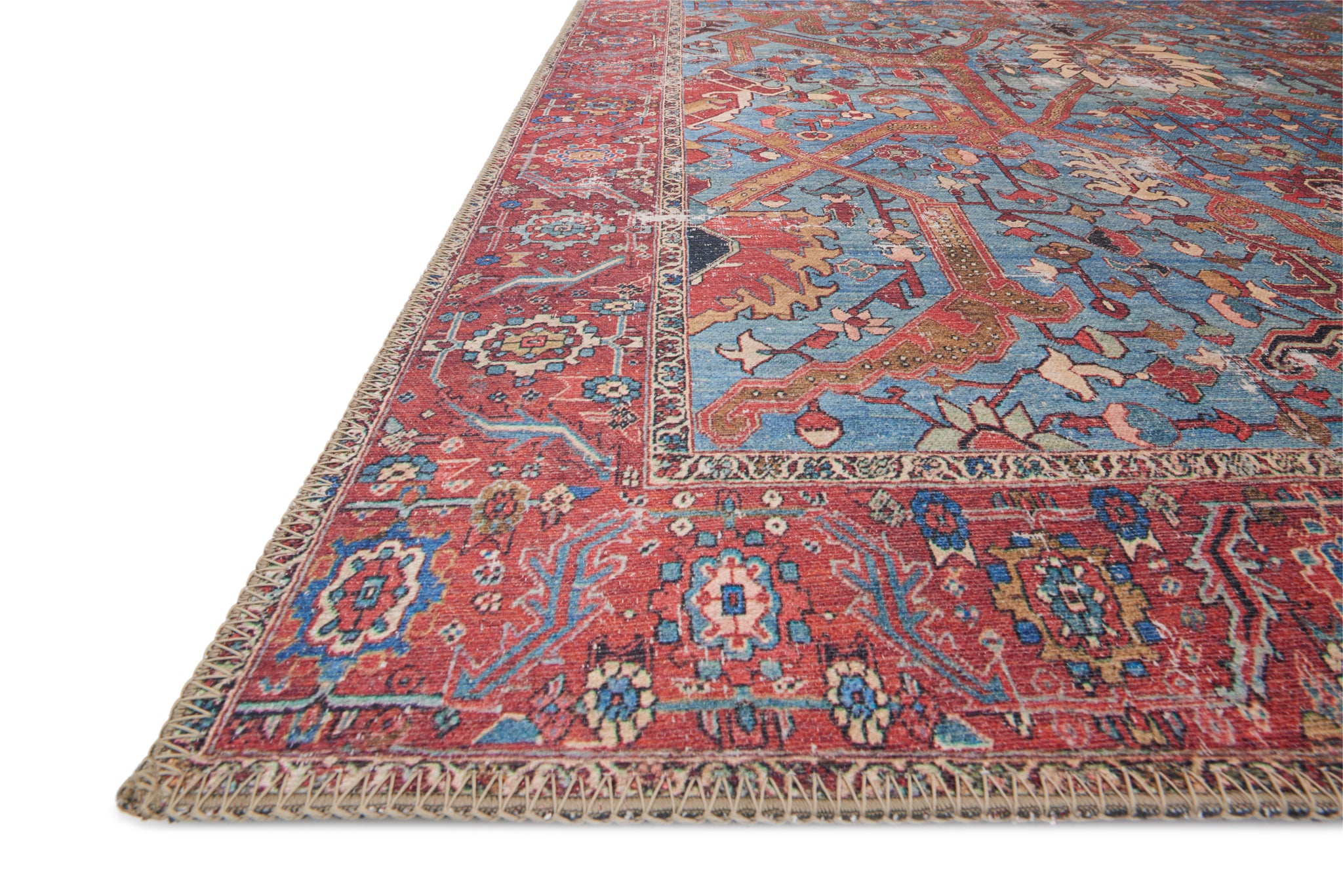 side view of Loren Blue / Red luxury Rug
