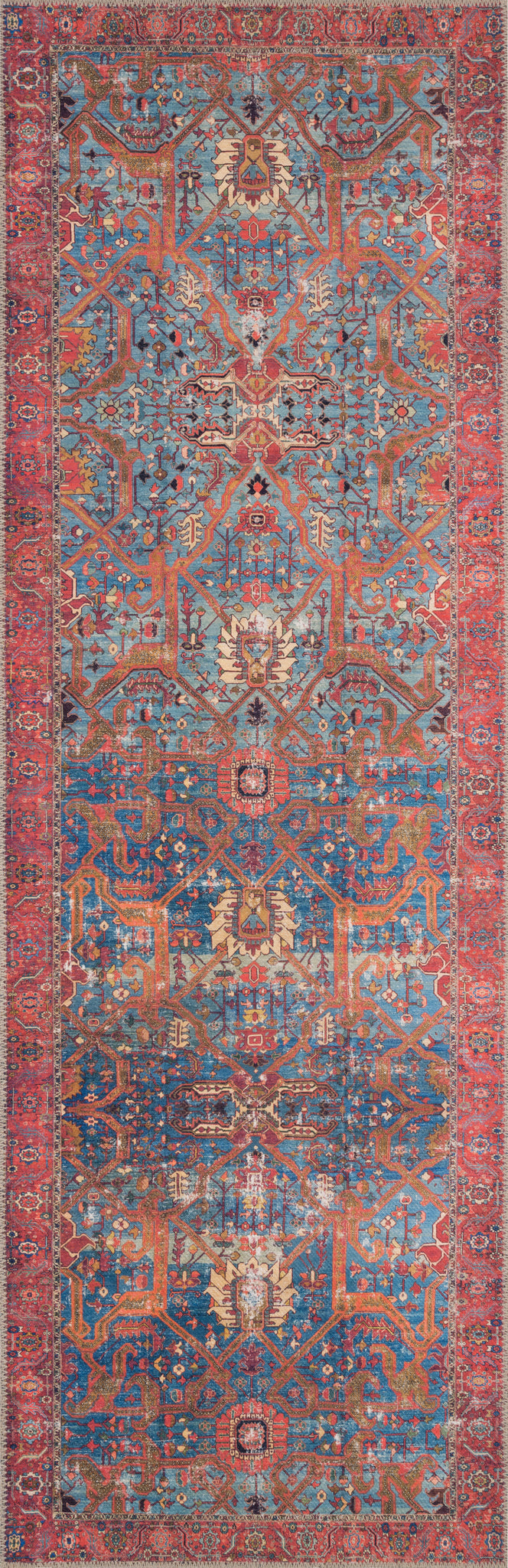 detail view of Loren Blue / Red luxury Rug