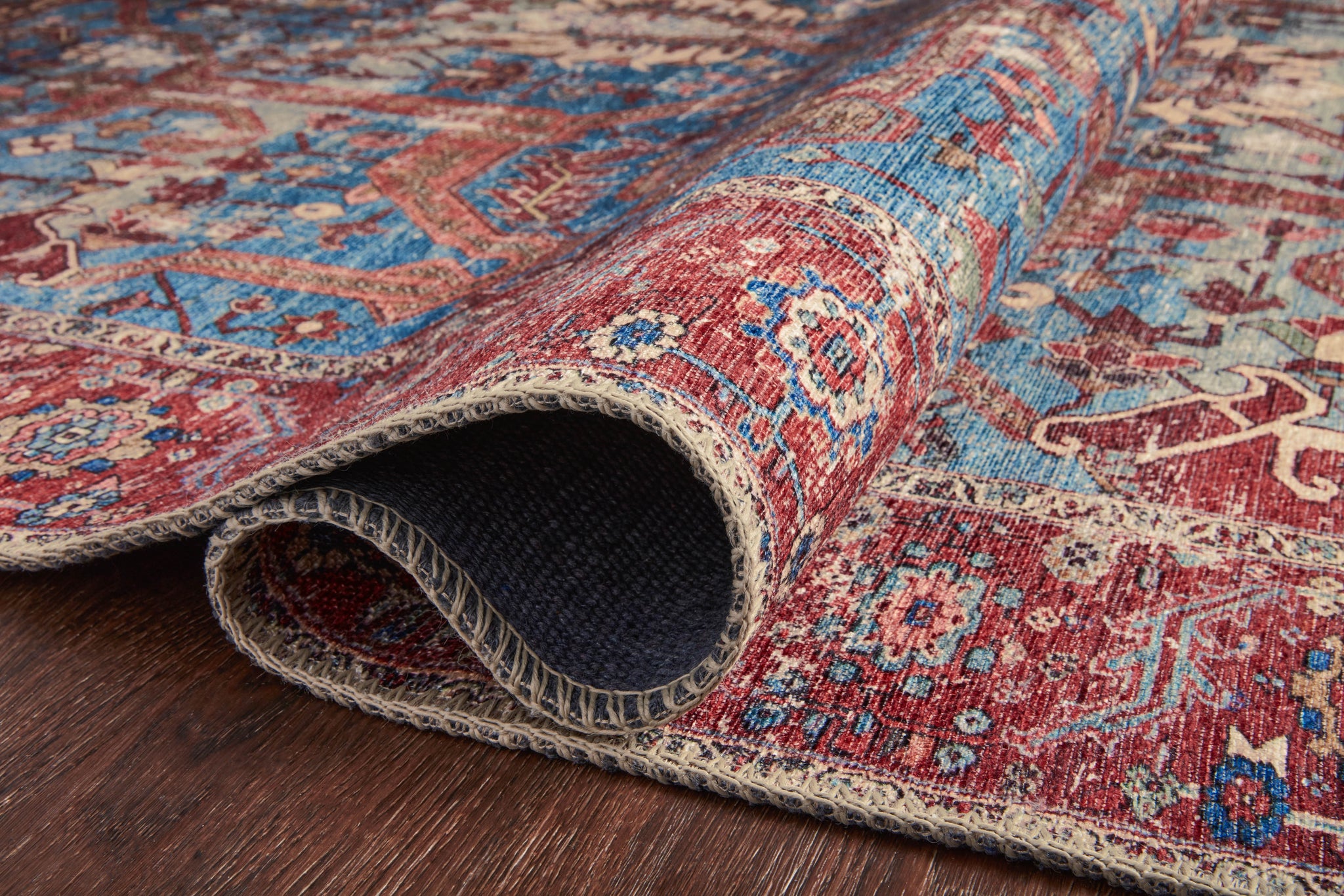 lifestyle view of Loren Blue / Red luxury Rug