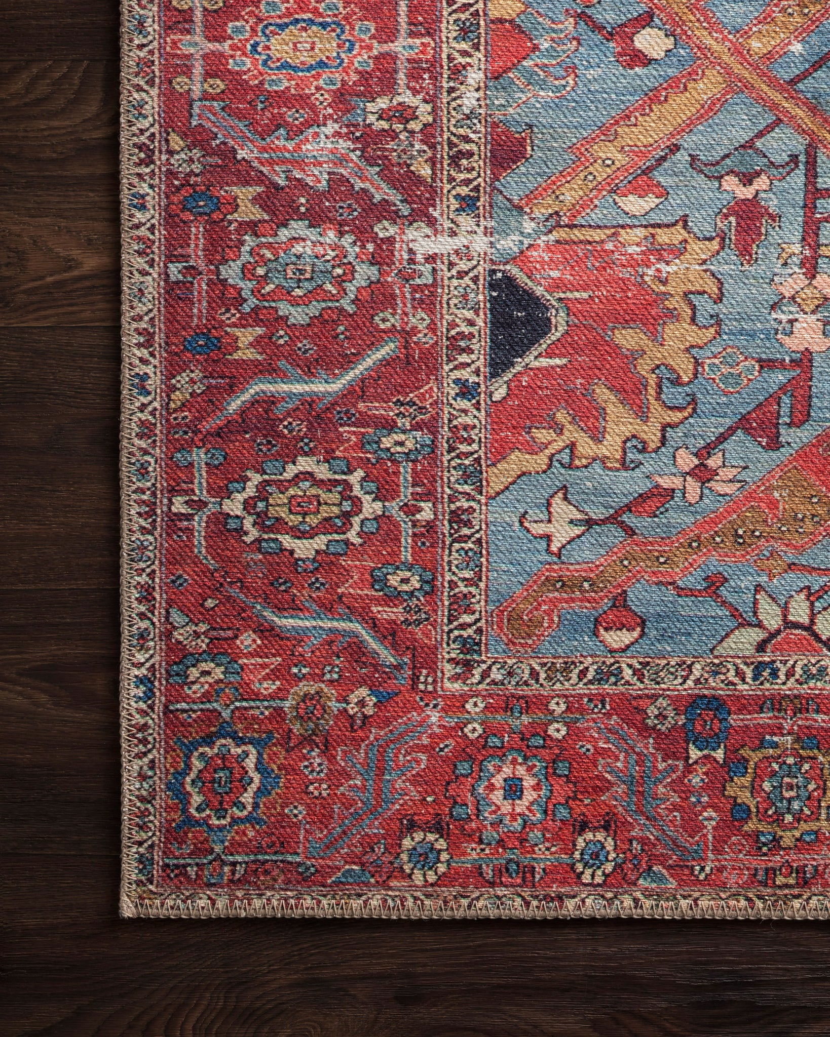 lifestyle view of Loren Blue / Red luxury Rug