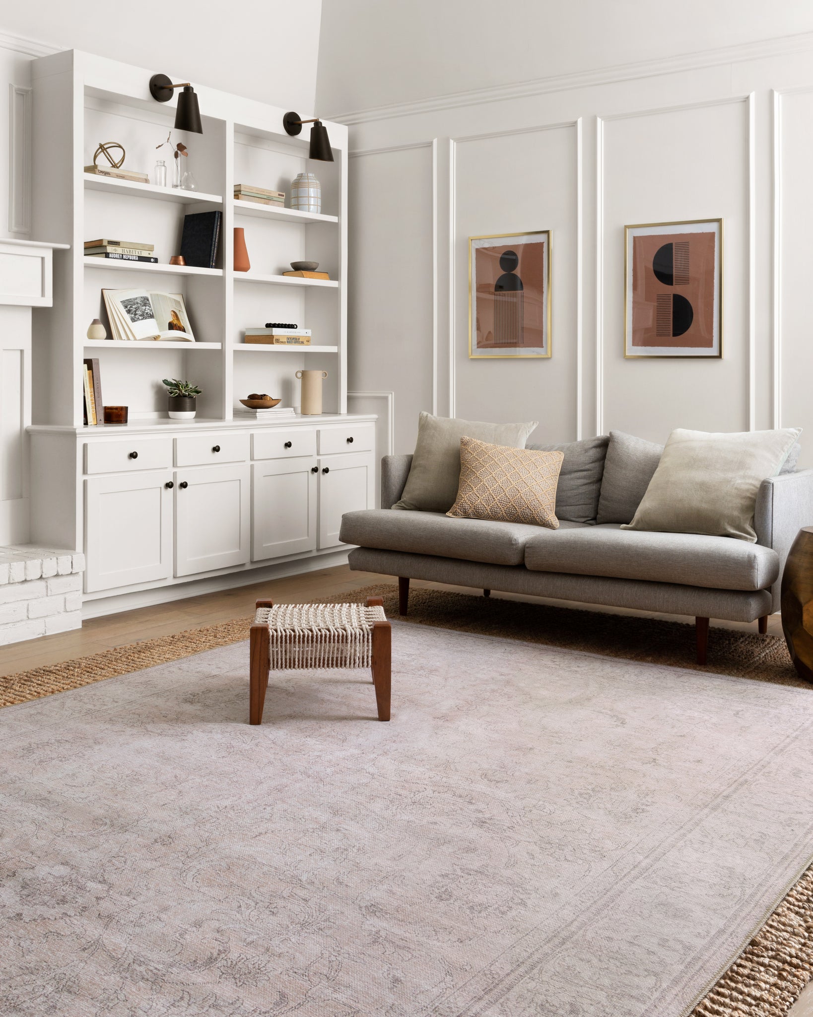 angle view of Loren Sand luxury Rug