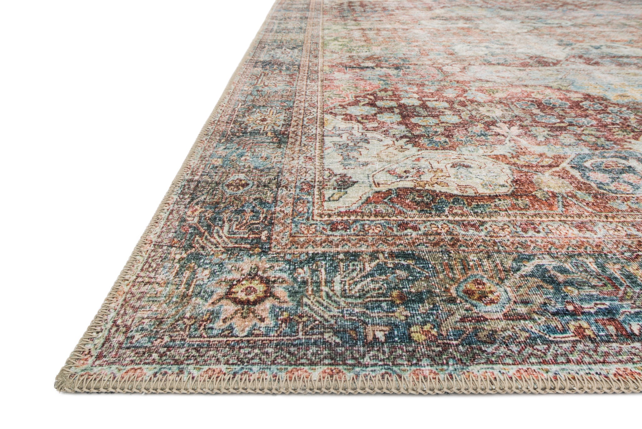 side view of Loren Brick / Multi luxury Rug