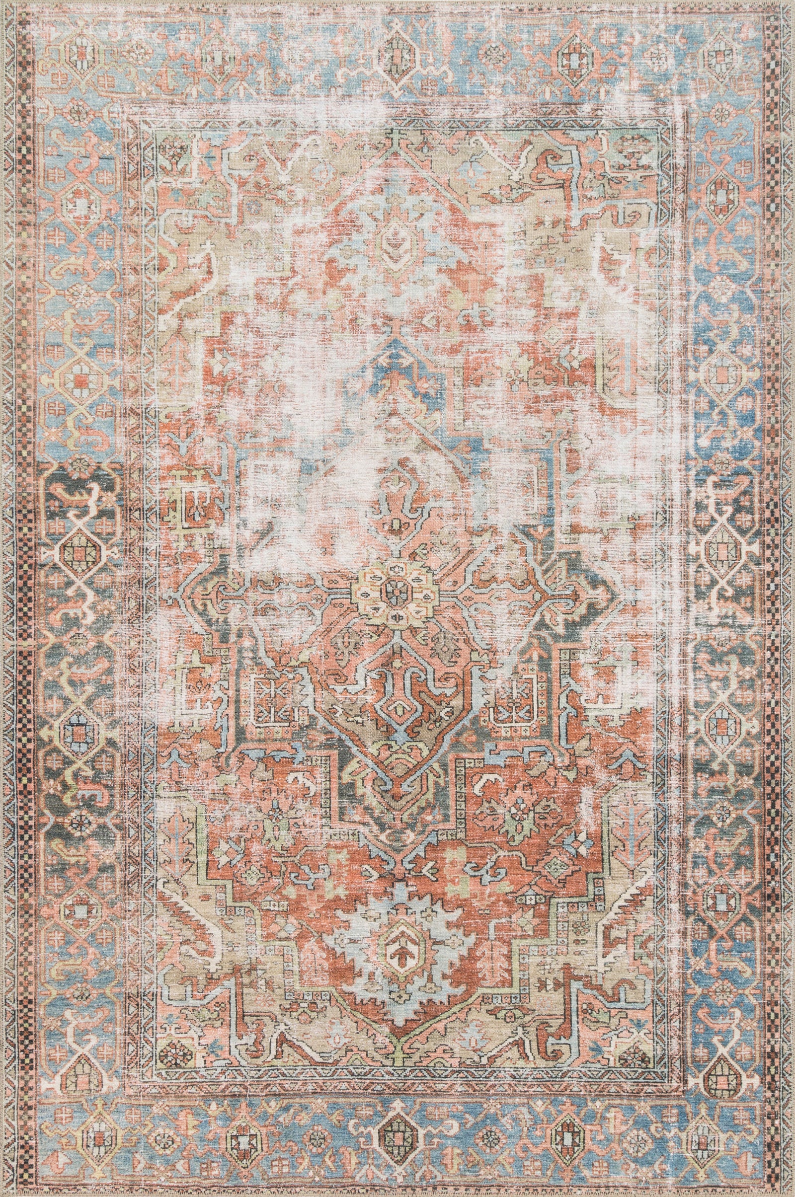 front view of Loren Terracotta / Sky luxury Rug