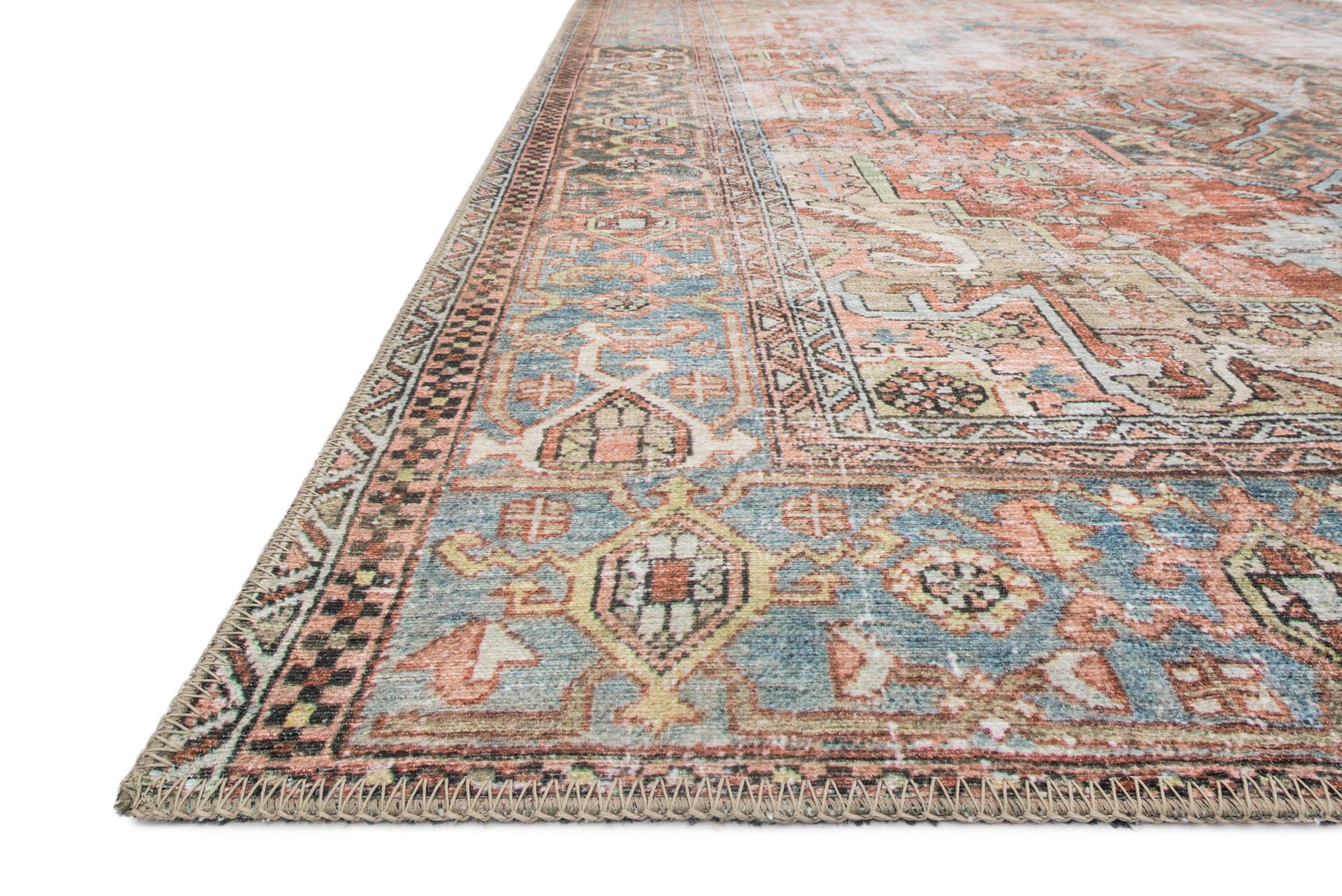 side view of Loren Terracotta / Sky luxury Rug