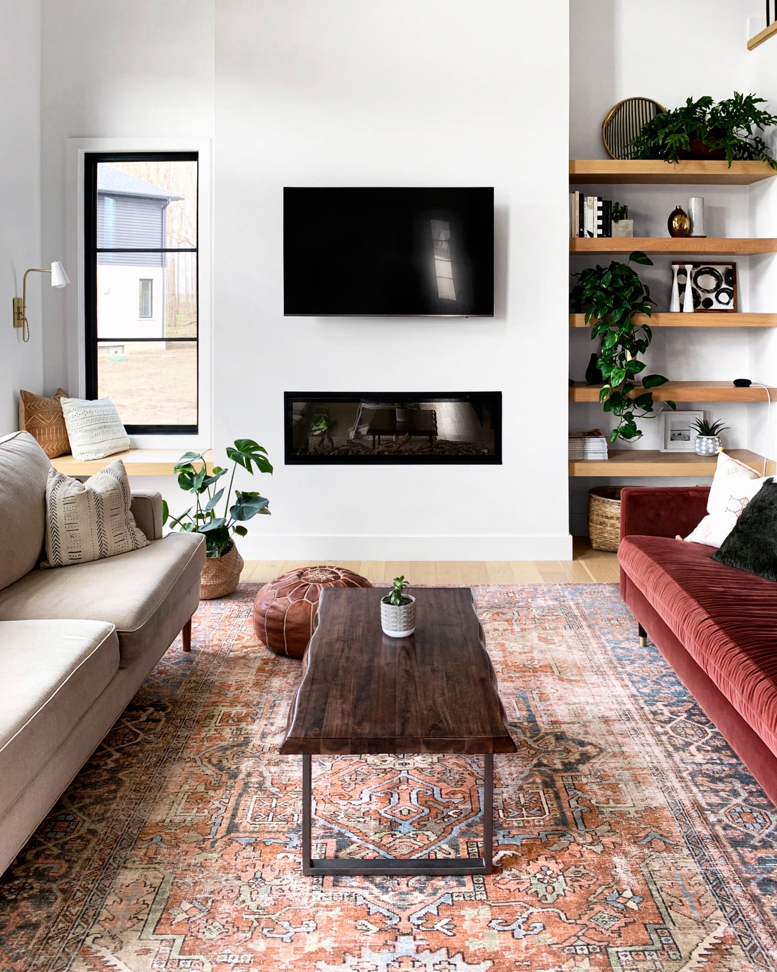 front view of Loren Terracotta / Sky luxury Rug