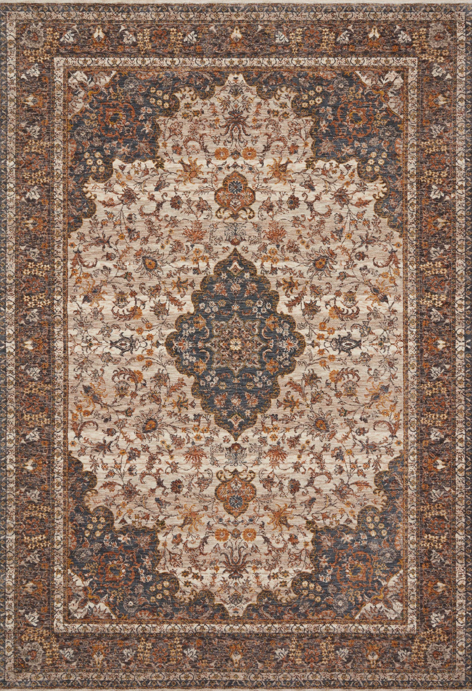 front view of Lourdes Natural / Ocean luxury Rug