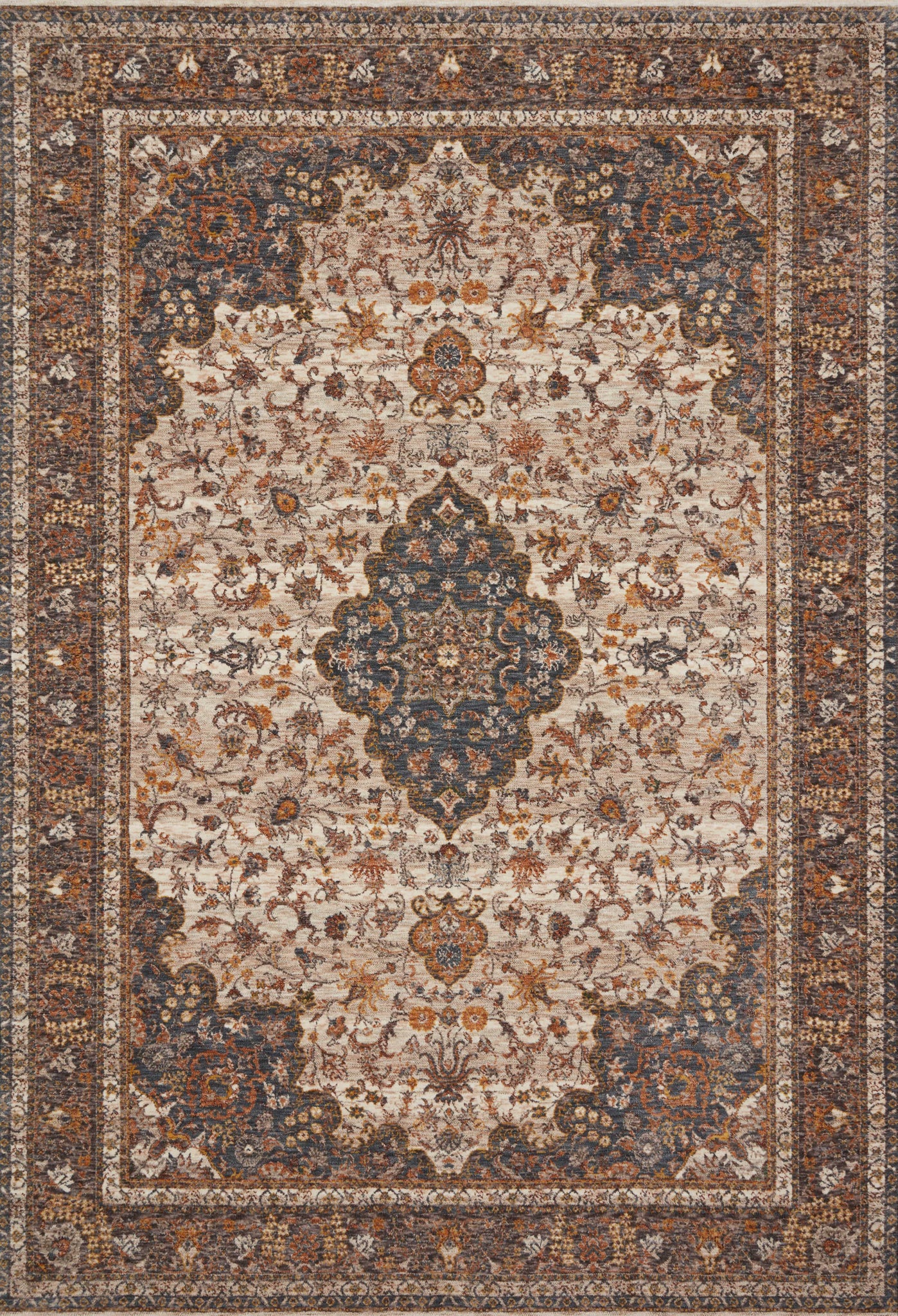 front view of Lourdes Natural / Ocean luxury Rug