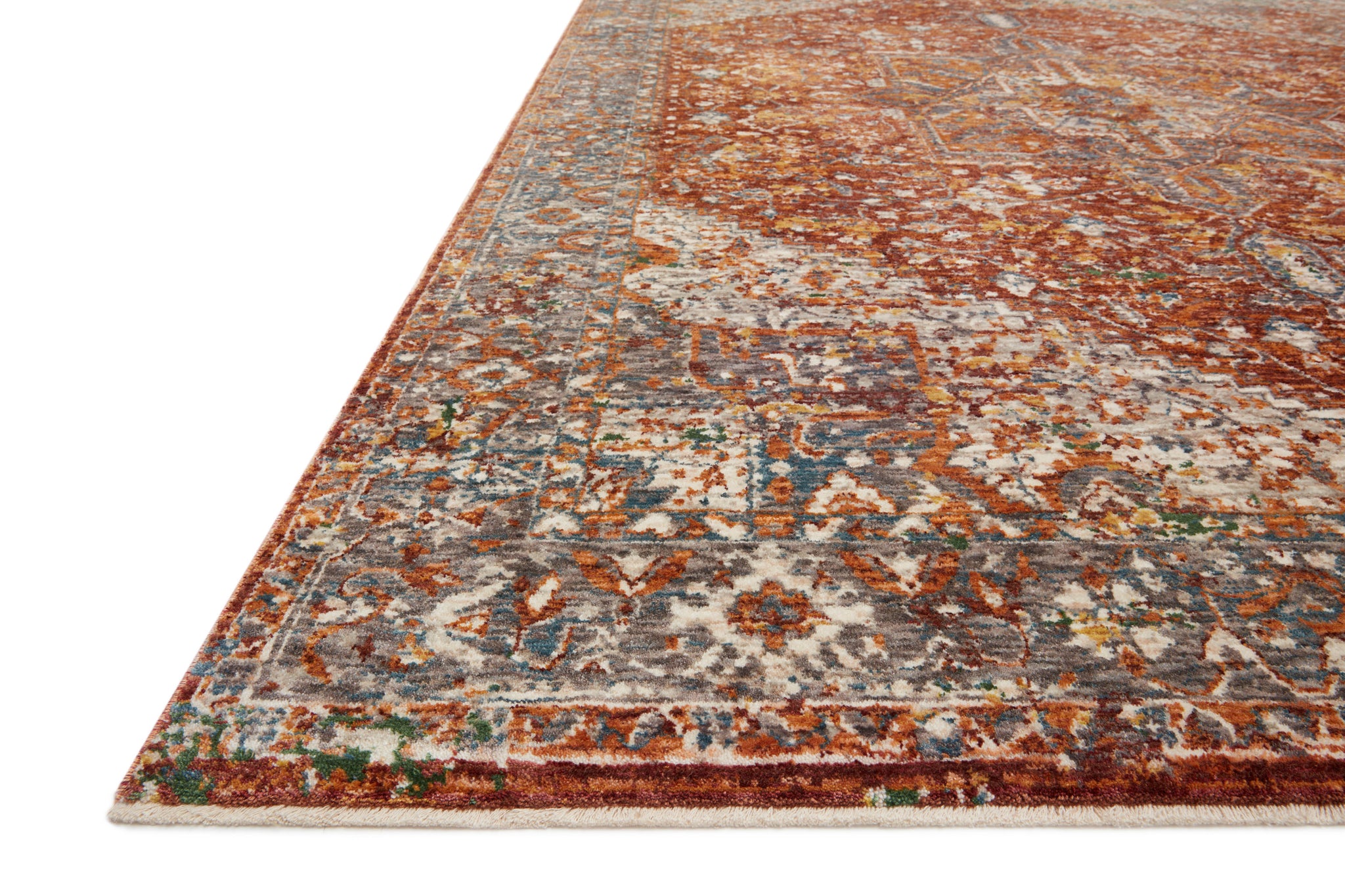 angle view of Lourdes Rust / Multi luxury Rug