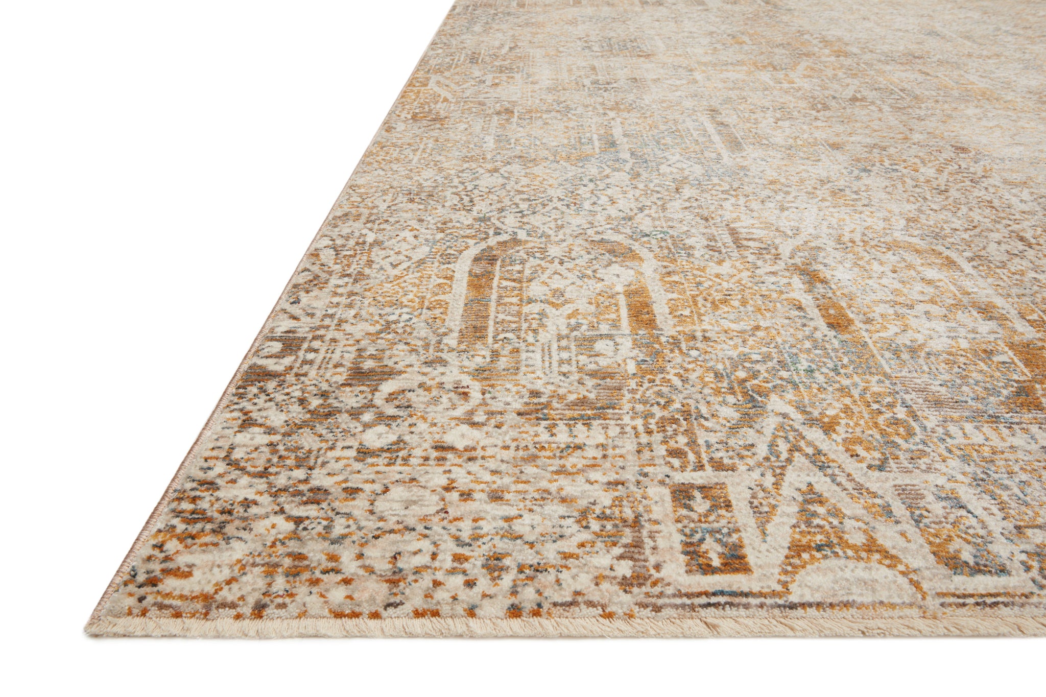 angle view of Lourdes Ivory / Orange luxury Rug