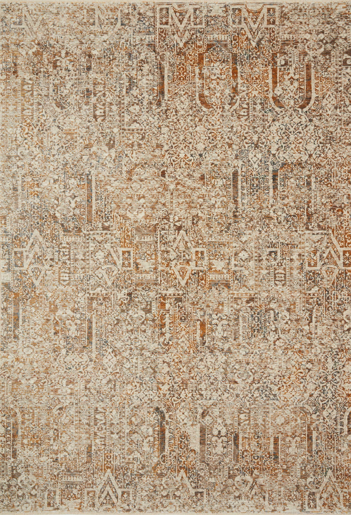 front view of Lourdes Ivory / Orange luxury Rug