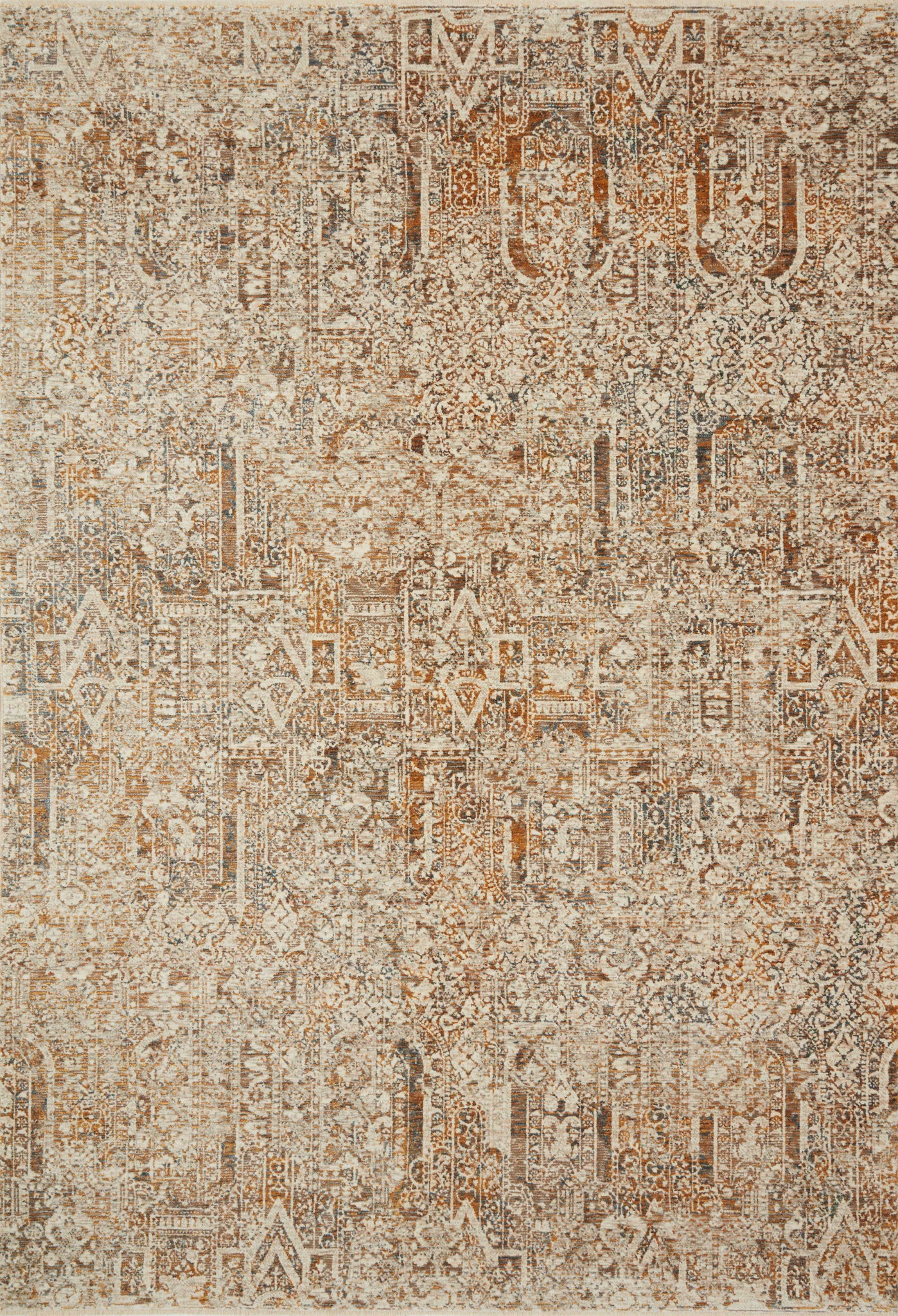front view of Lourdes Ivory / Orange luxury Rug