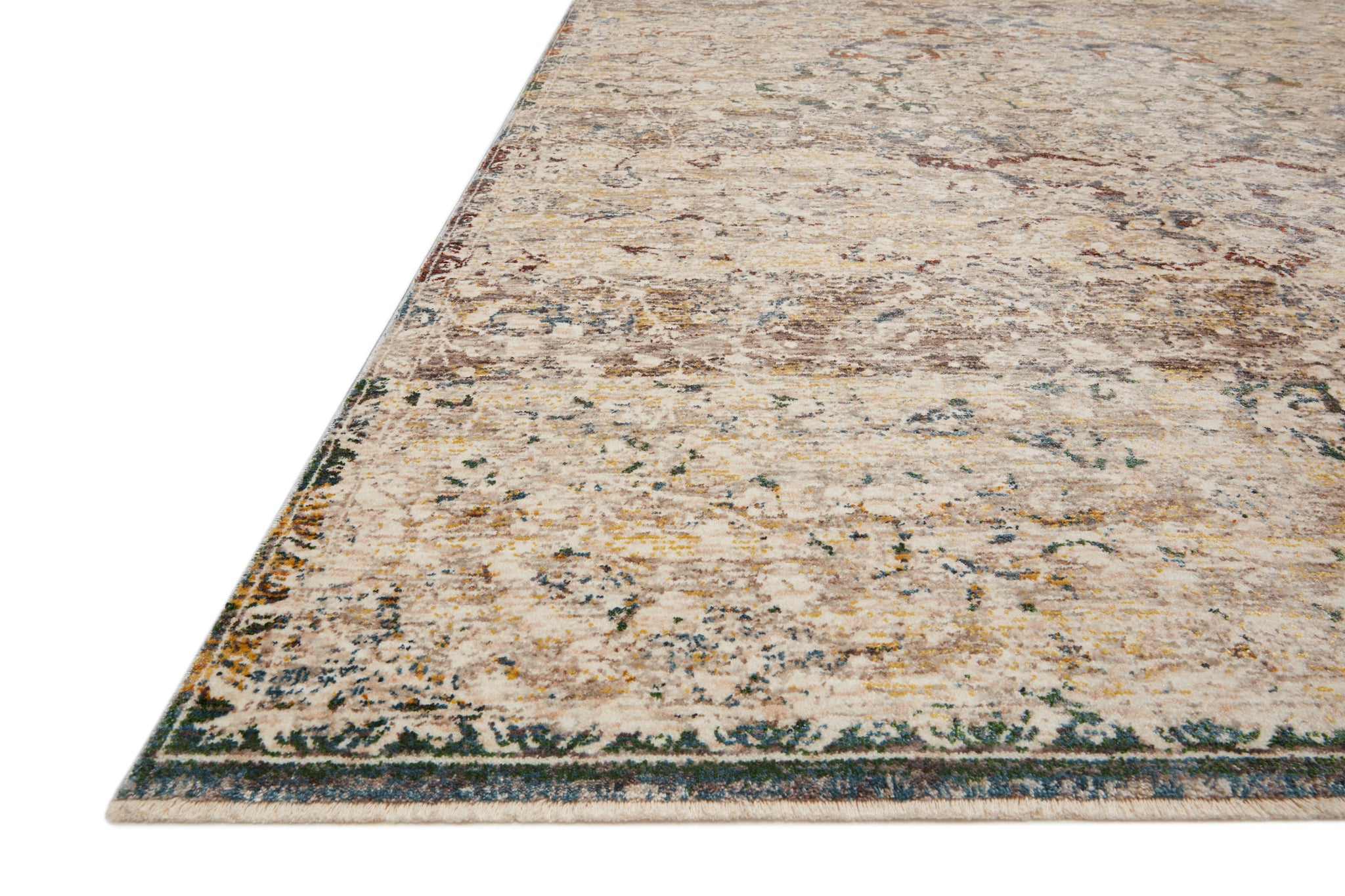 angle view of Lourdes Ivory / Multi luxury Rug