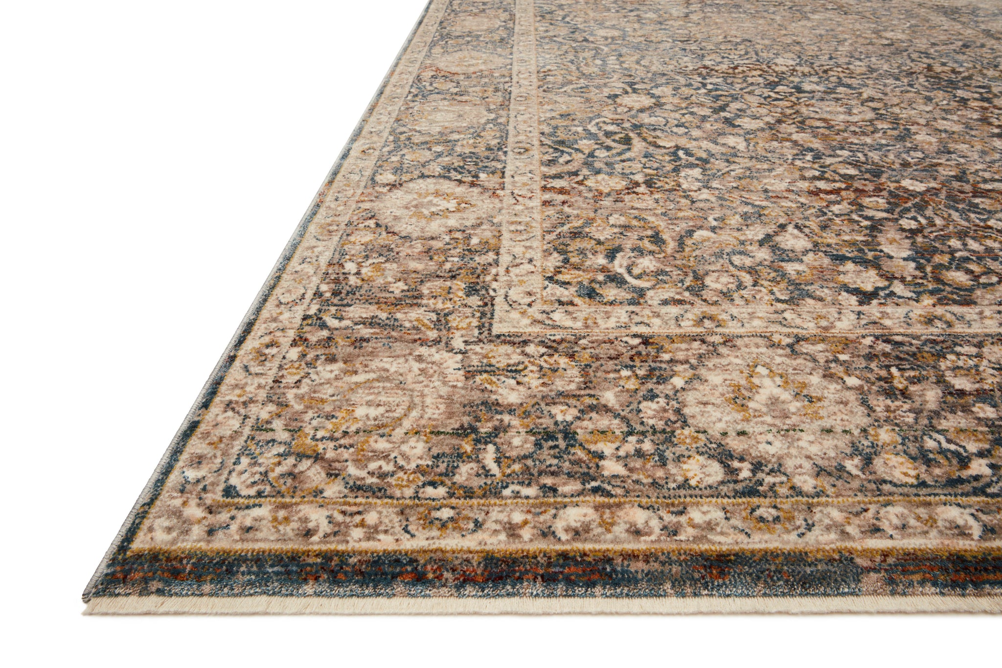 angle view of Lourdes Charcoal / Ivory luxury Rug