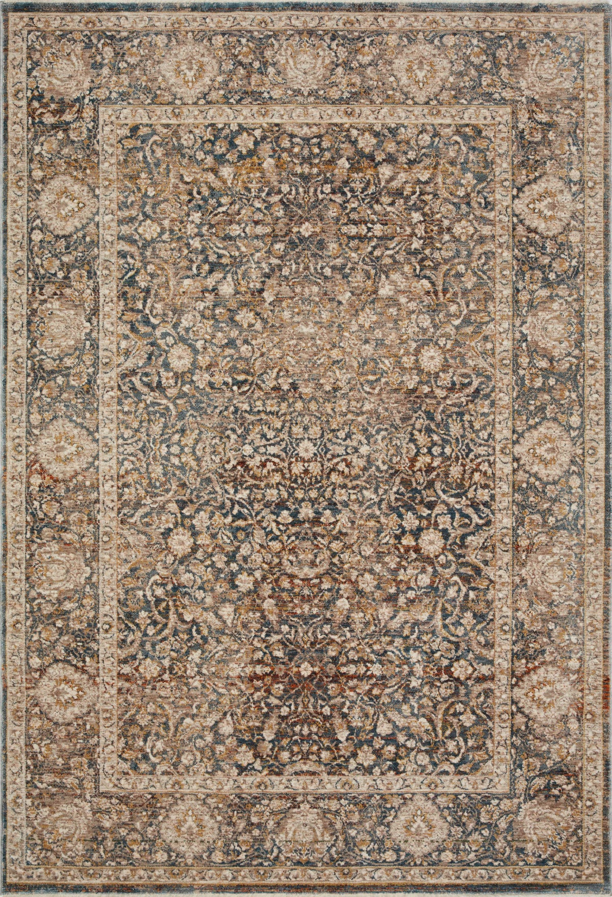 front view of Lourdes Charcoal / Ivory luxury Rug