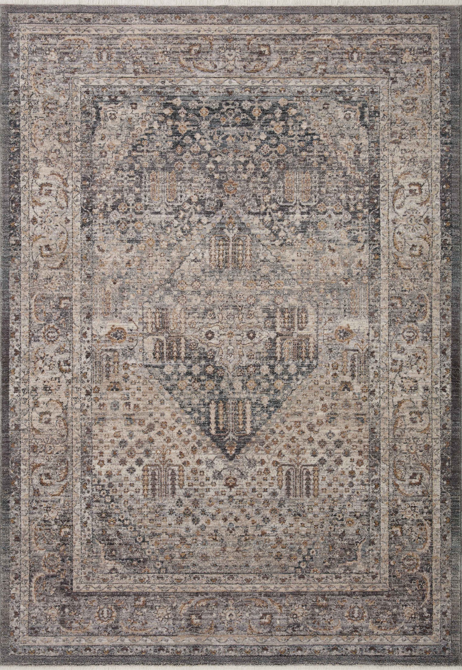 front view of Lyra Denim / Pebble luxury Rug