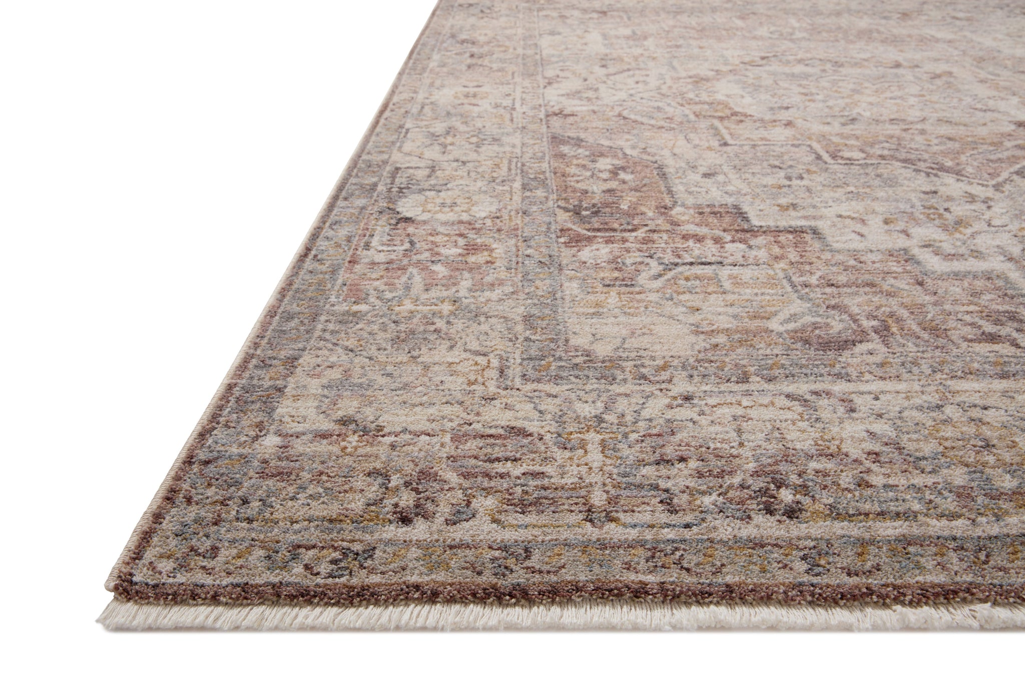 angle view of Lyra Berry / Stone luxury Rug