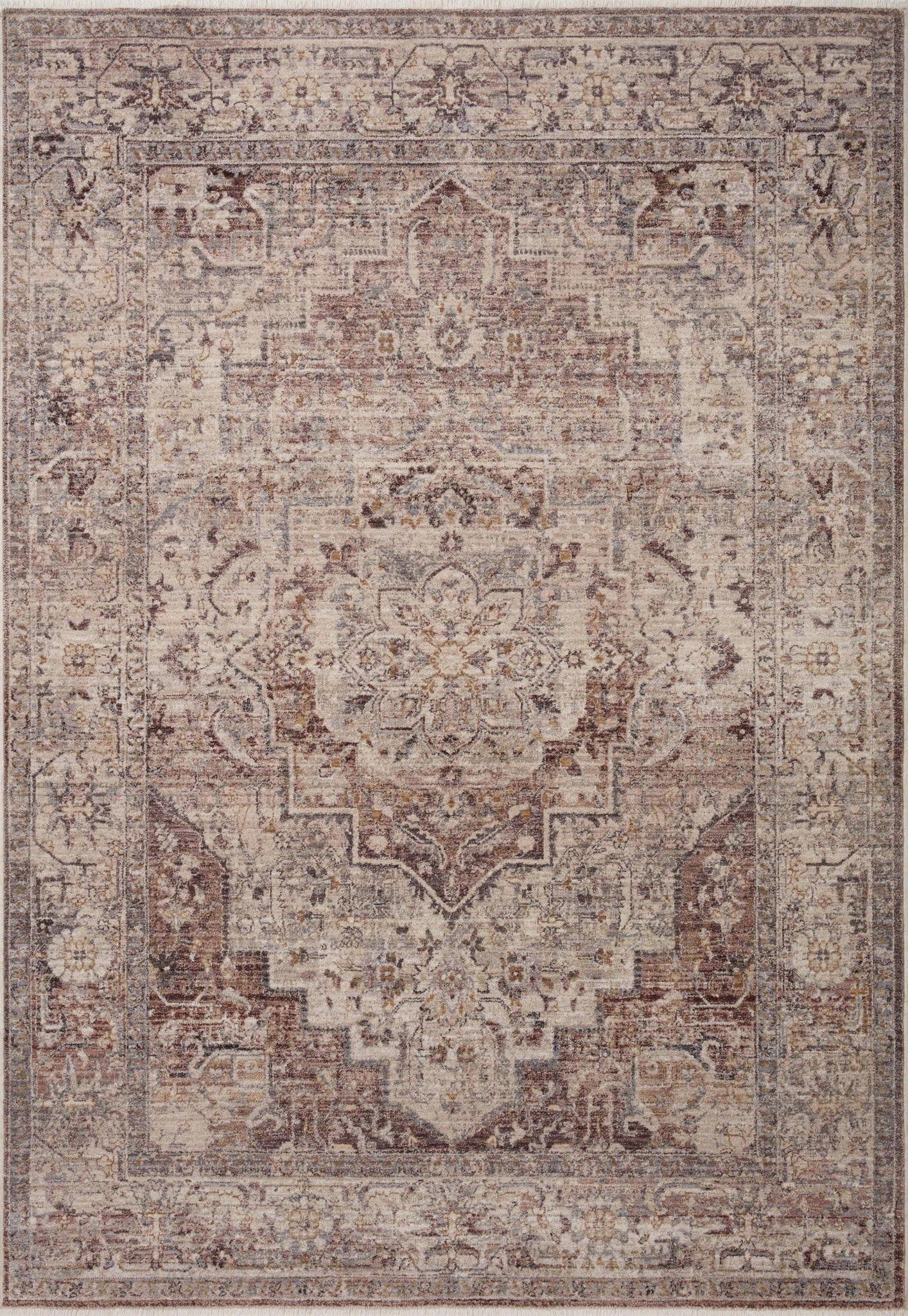 front view of Lyra Berry / Stone luxury Rug