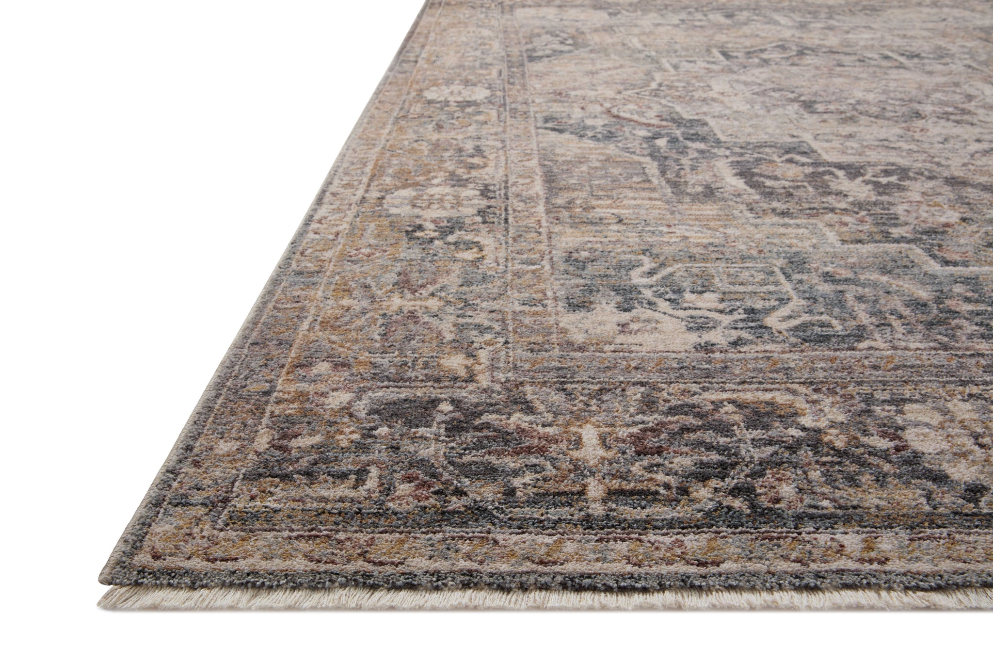 side view of Lyra Denim / Sand luxury Rug