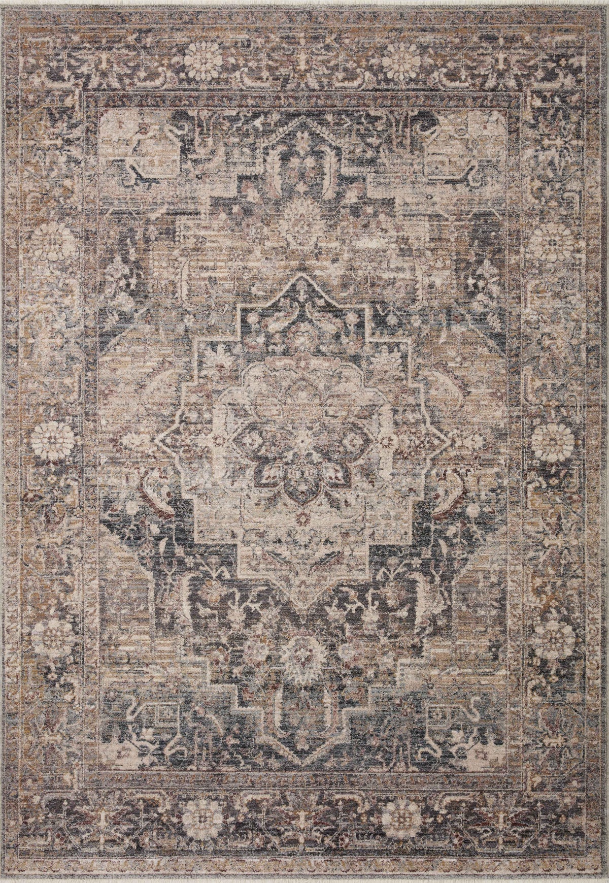 front view of Lyra Denim / Sand luxury Rug