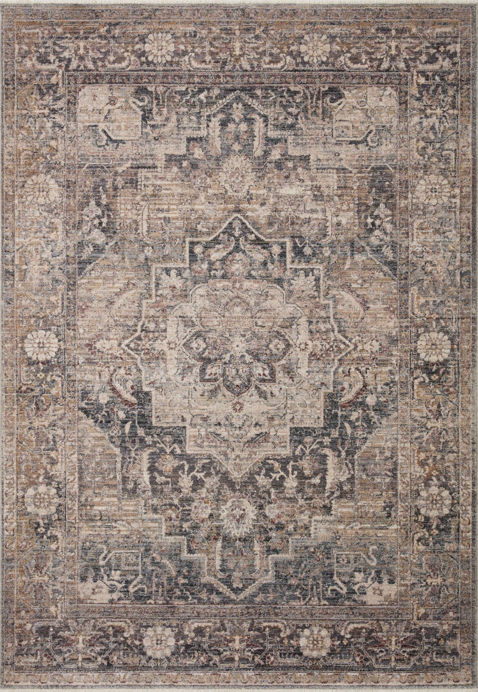 front view of Lyra Denim / Sand luxury Rug