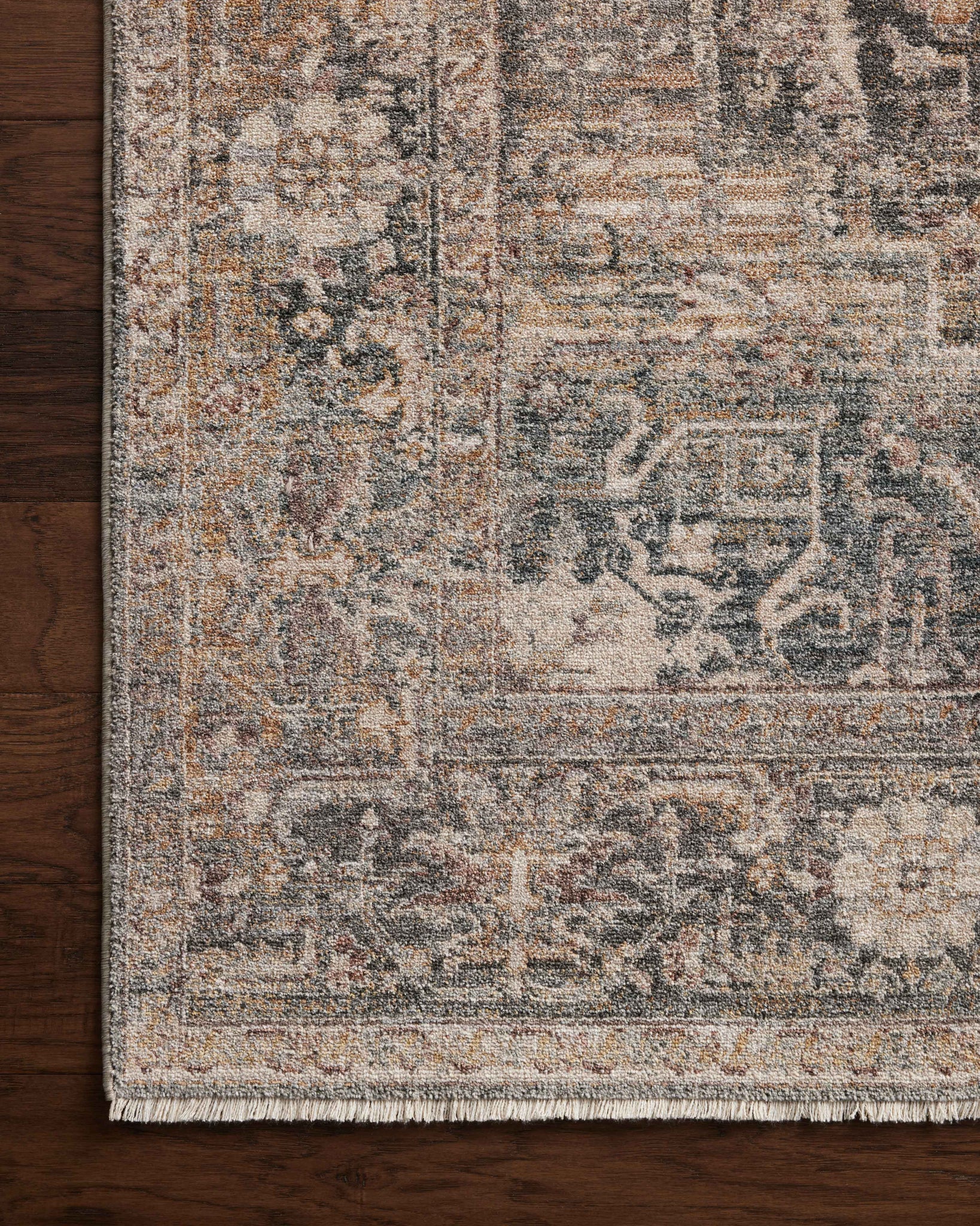 angle view of Lyra Denim / Sand luxury Rug