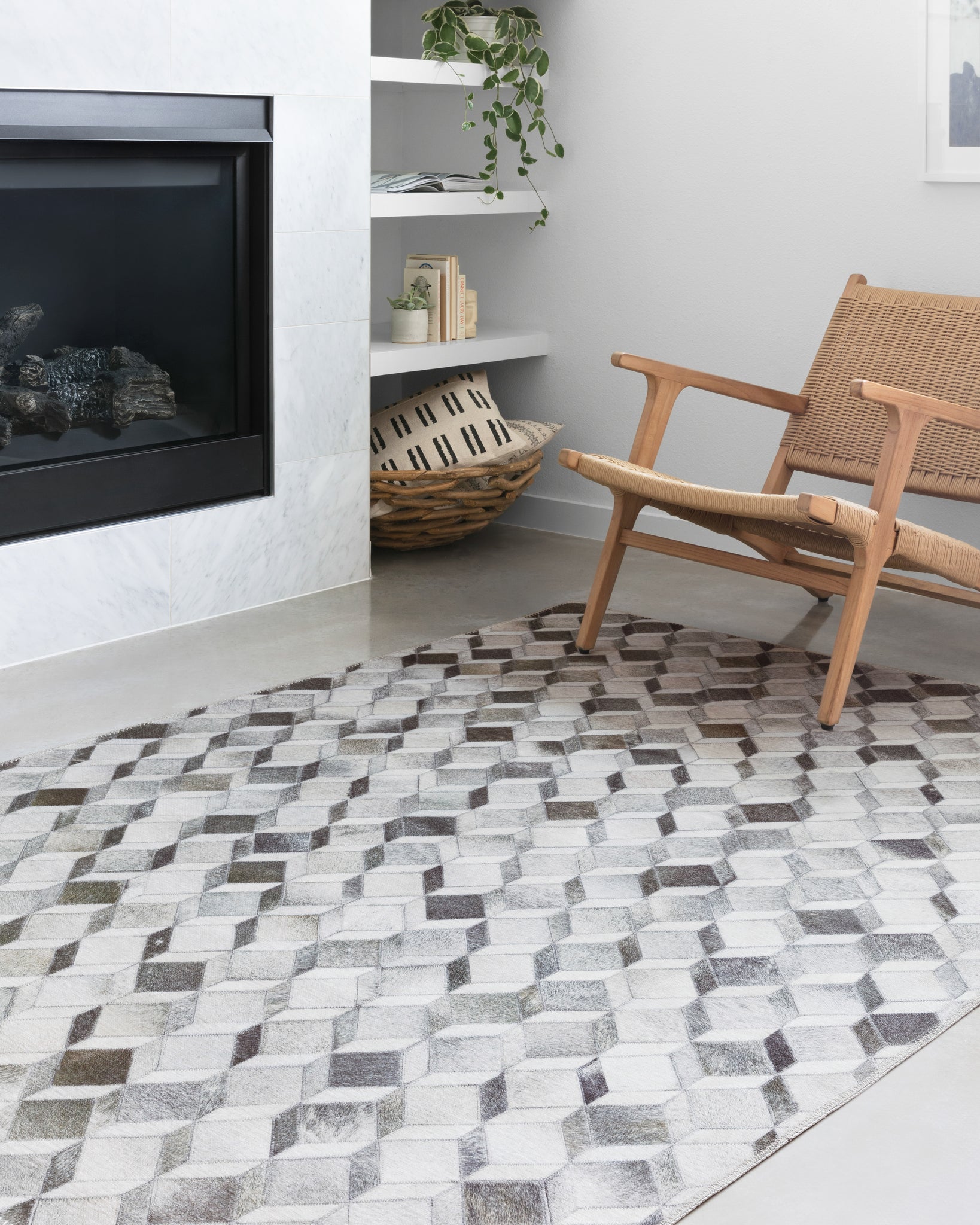 angle view of Maddox Grey / Mocha luxury Rug