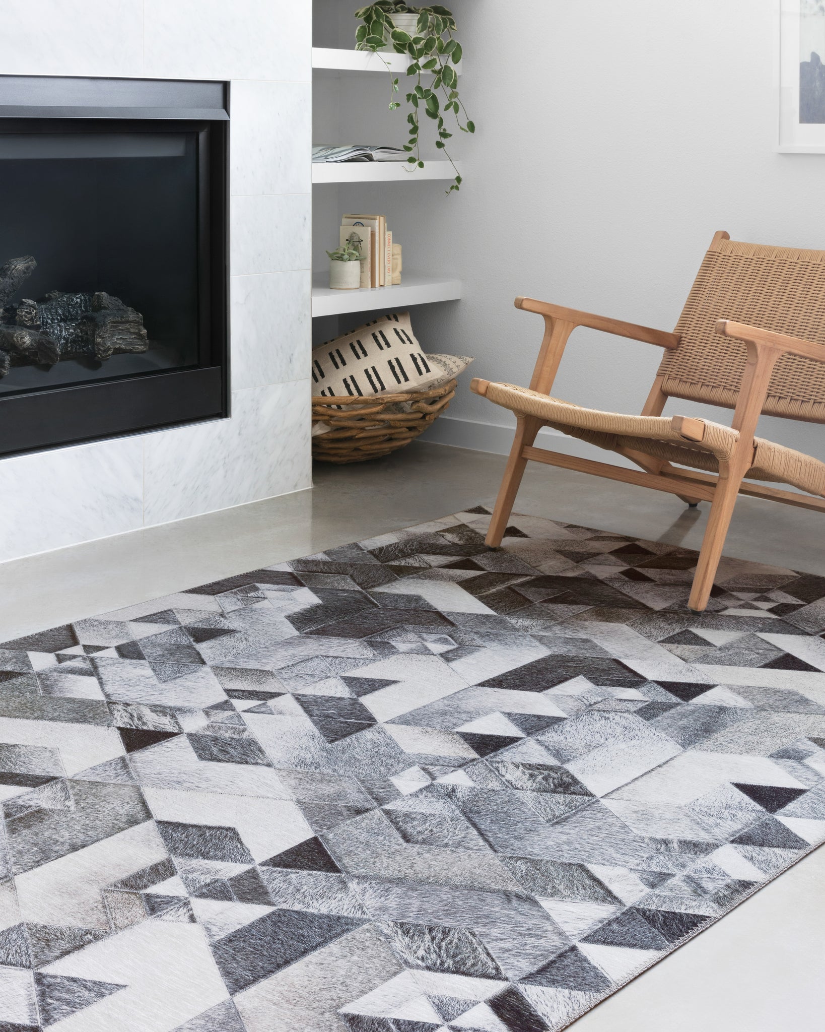angle view of Maddox Grey / Ivory luxury Rug