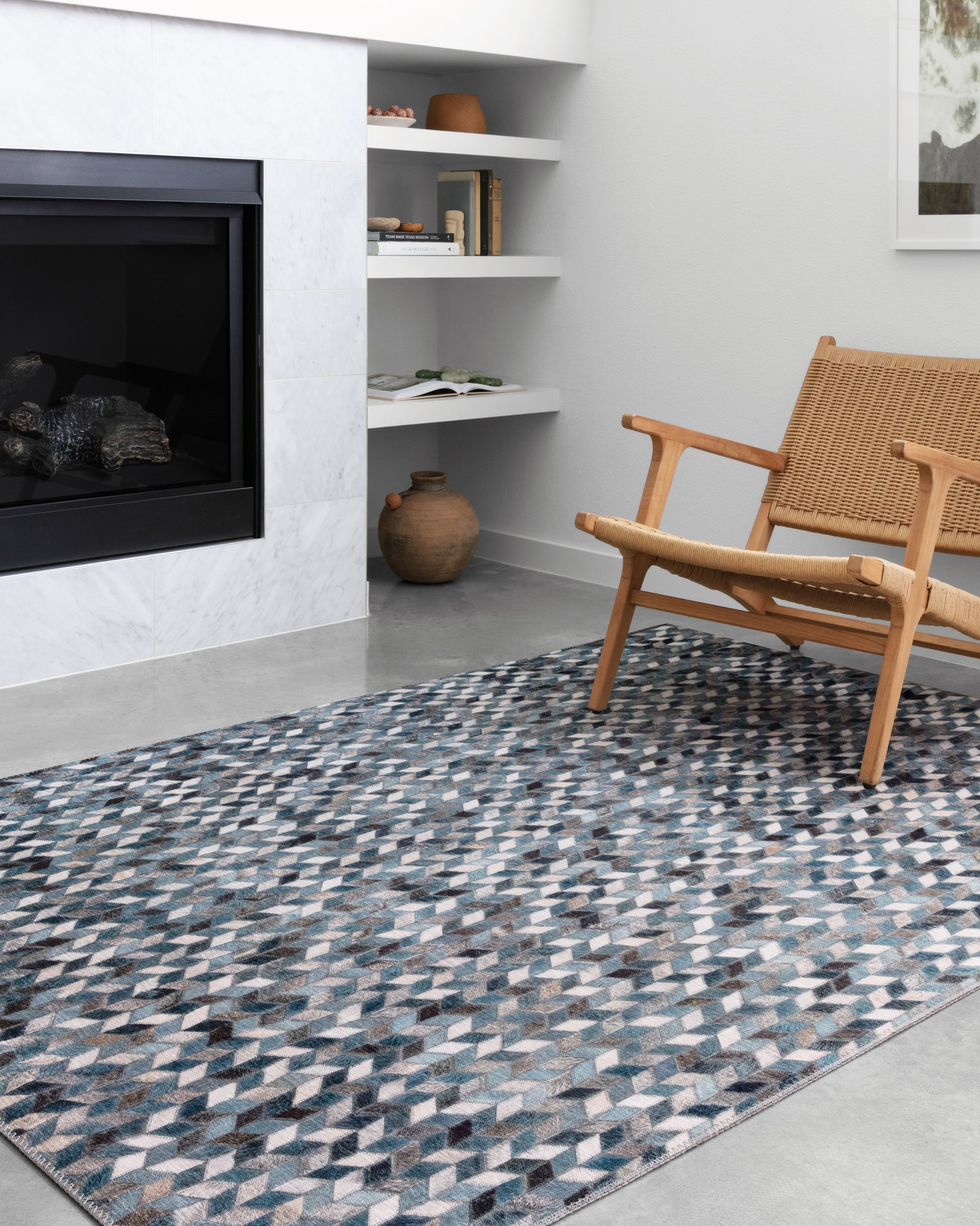 front view of Maddox Ocean / Grey luxury Rug