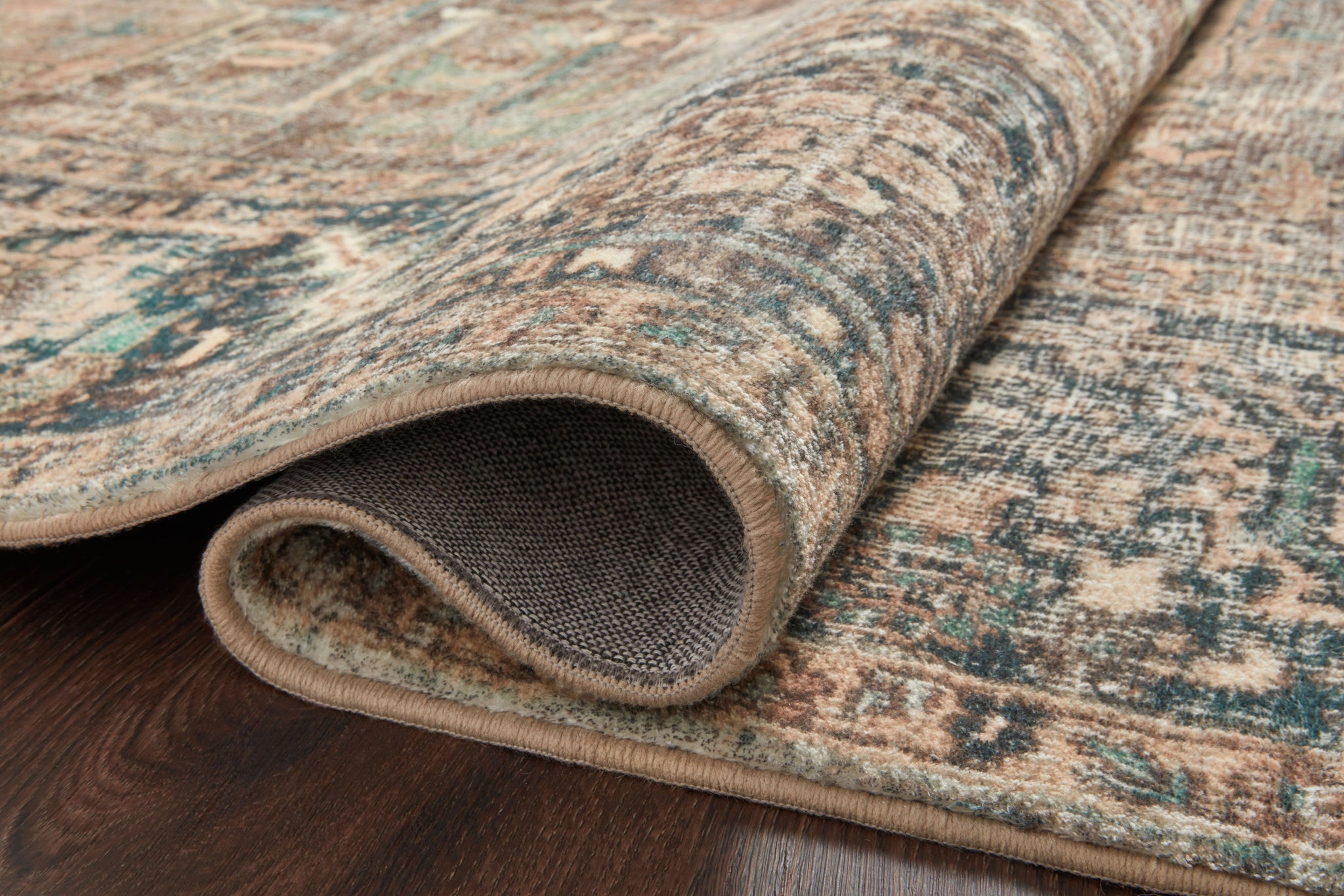 lifestyle view of Margot Terracotta / Lagoon luxury Rug